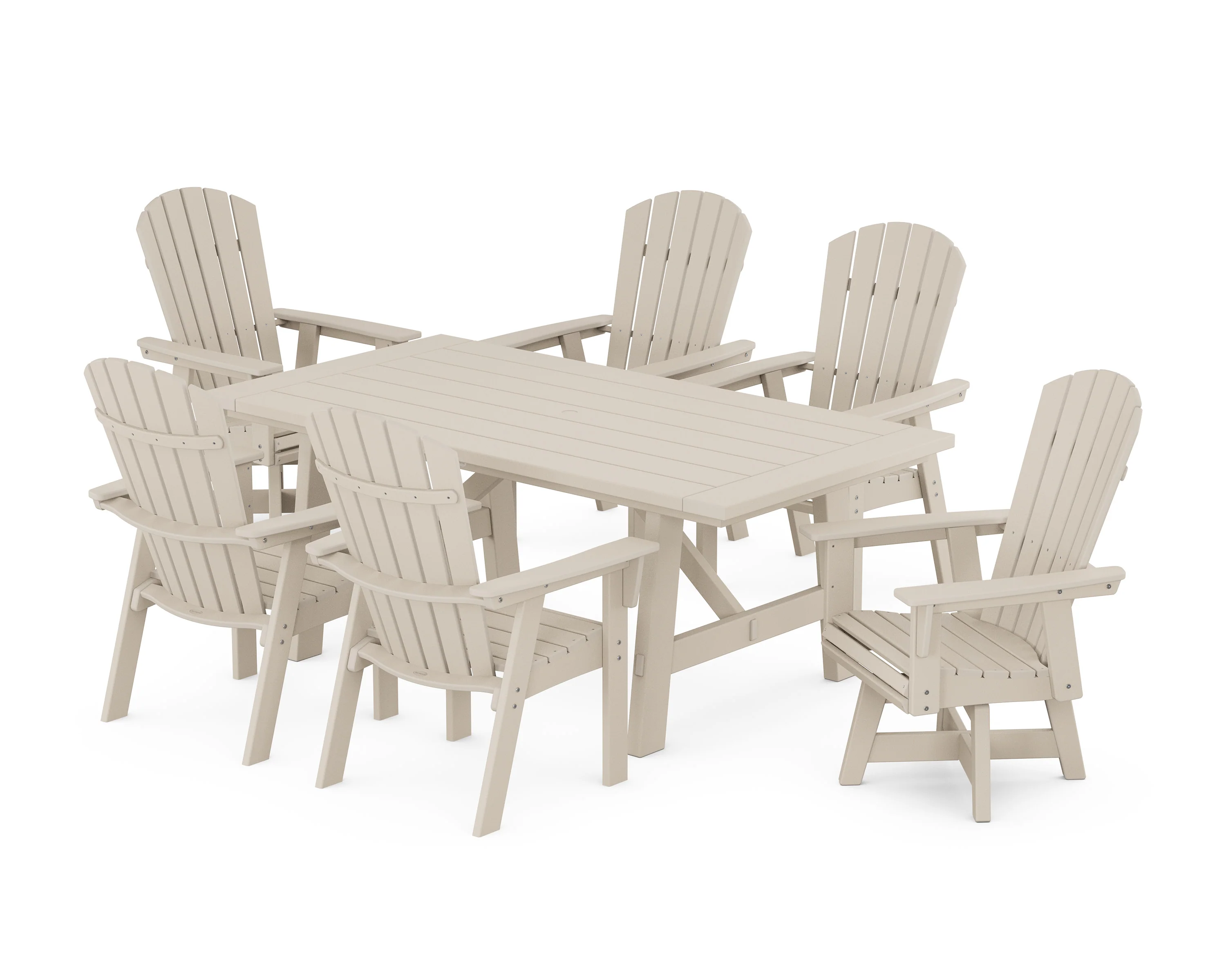 Nautical Curveback Adirondack Swivel Chair 7-Piece Rustic Farmhouse Dining Set - Image 4