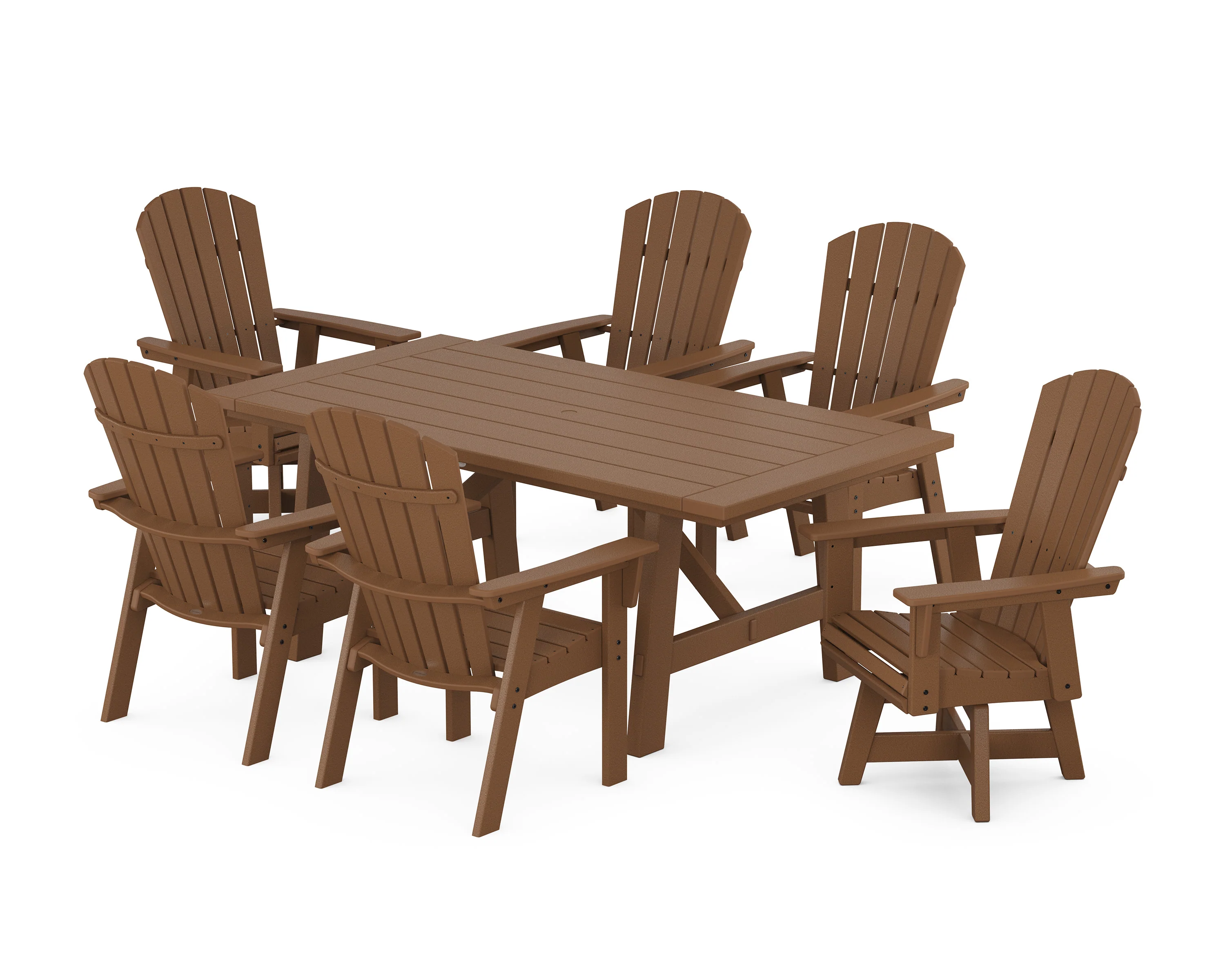 Nautical Curveback Adirondack Swivel Chair 7-Piece Rustic Farmhouse Dining Set - Image 5