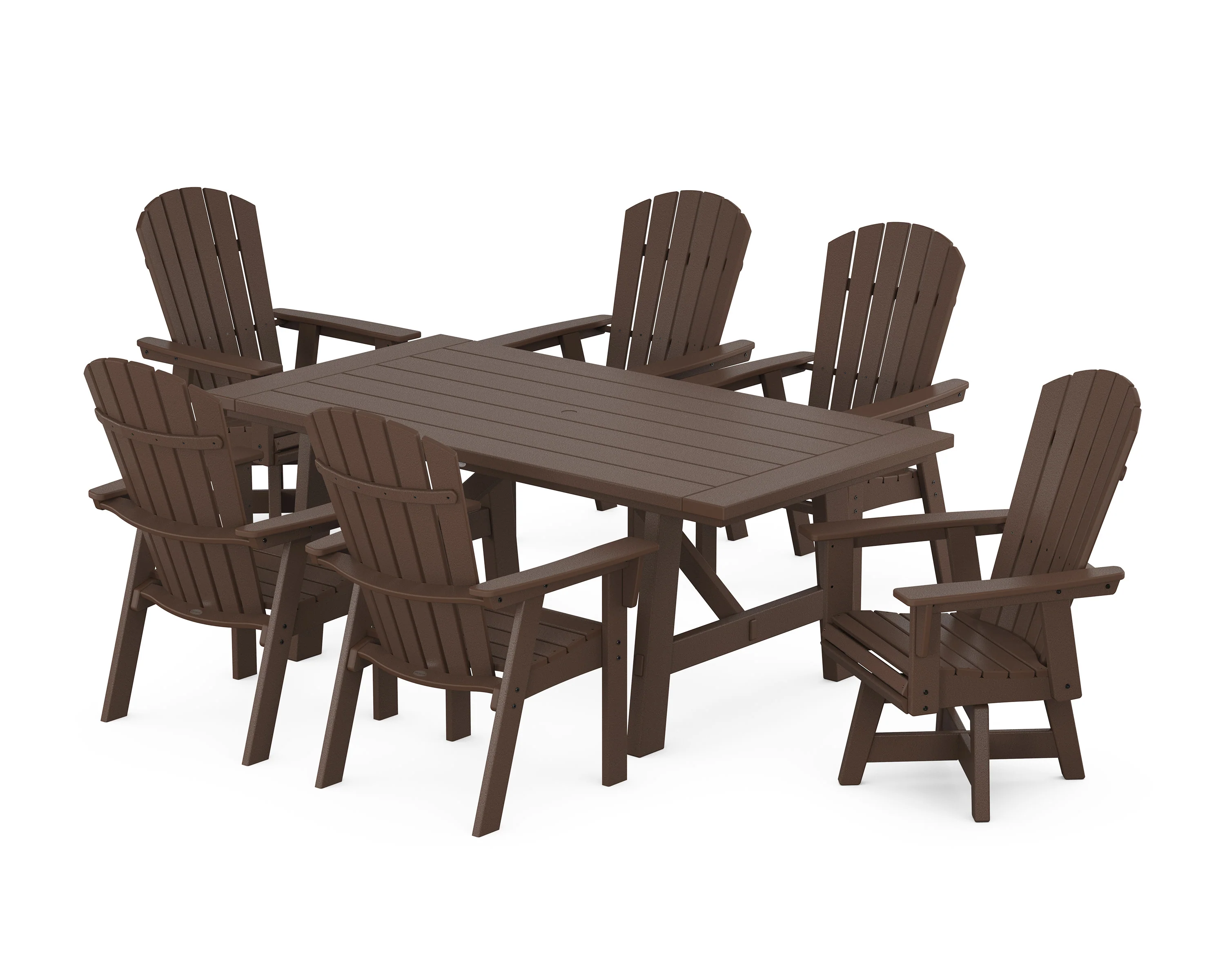 Nautical Curveback Adirondack Swivel Chair 7-Piece Rustic Farmhouse Dining Set - Image 6