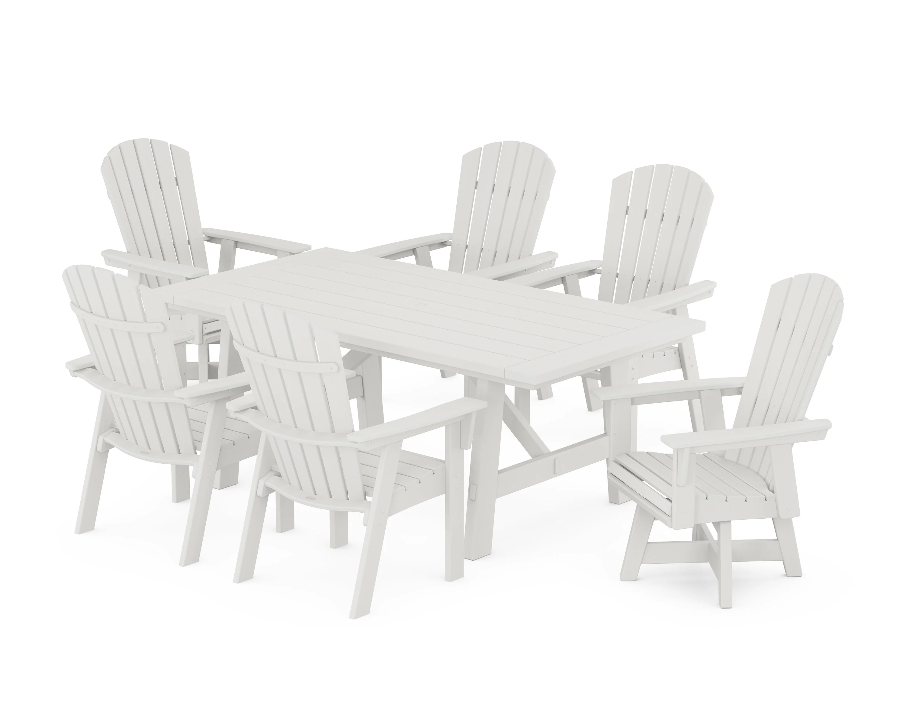 Nautical Curveback Adirondack Swivel Chair 7-Piece Rustic Farmhouse Dining Set - Image 7