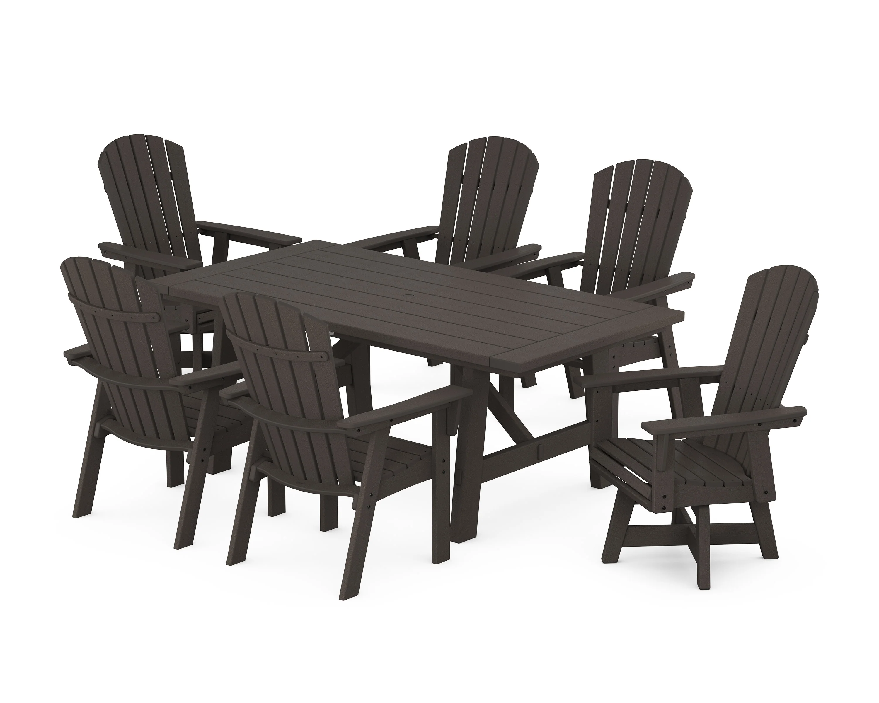 Nautical Curveback Adirondack Swivel Chair 7-Piece Rustic Farmhouse Dining Set - Image 9