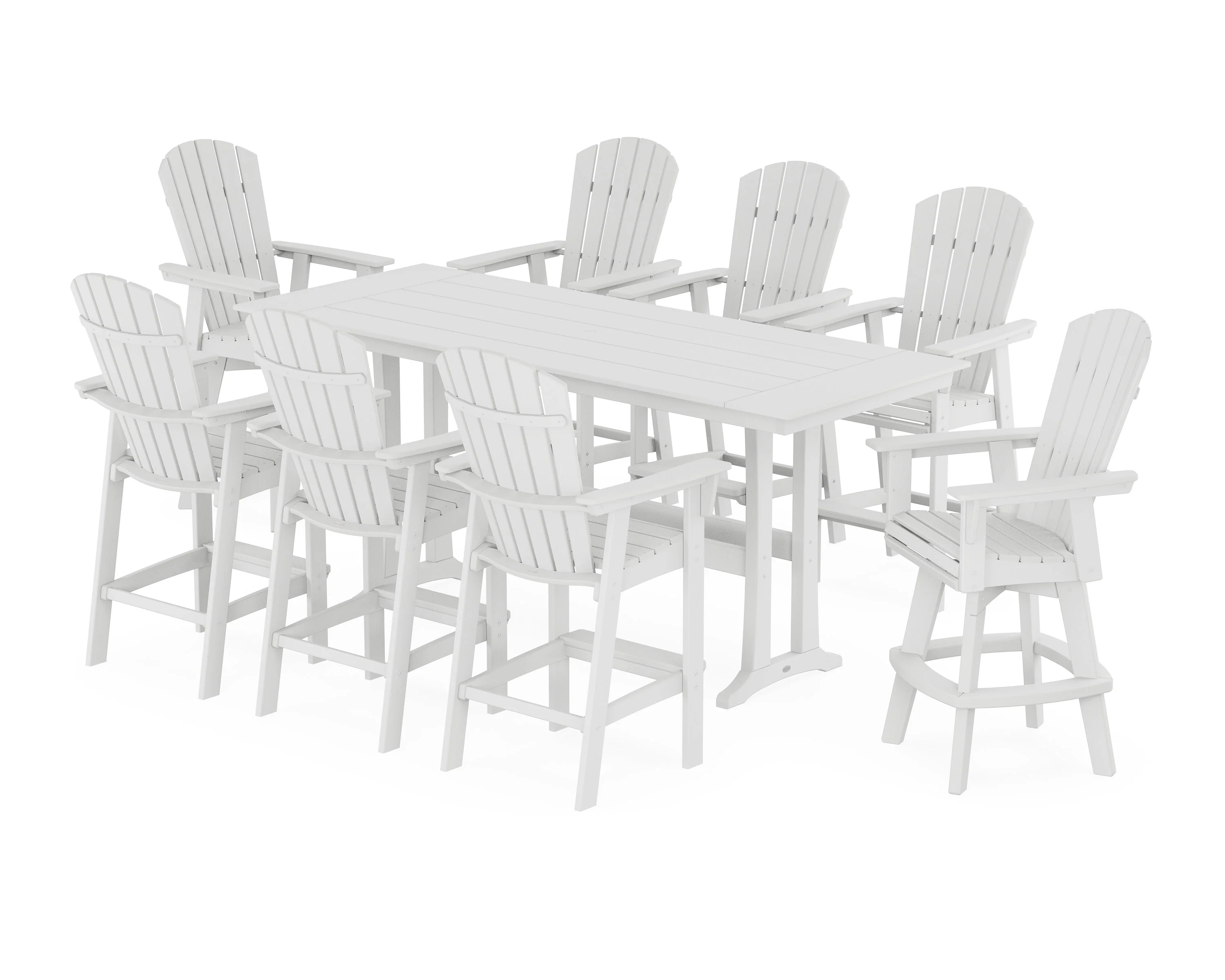 Nautical Curveback Adirondack Swivel Chair 9-Piece Farmhouse Bar Set with Trestle Legs - Image 12