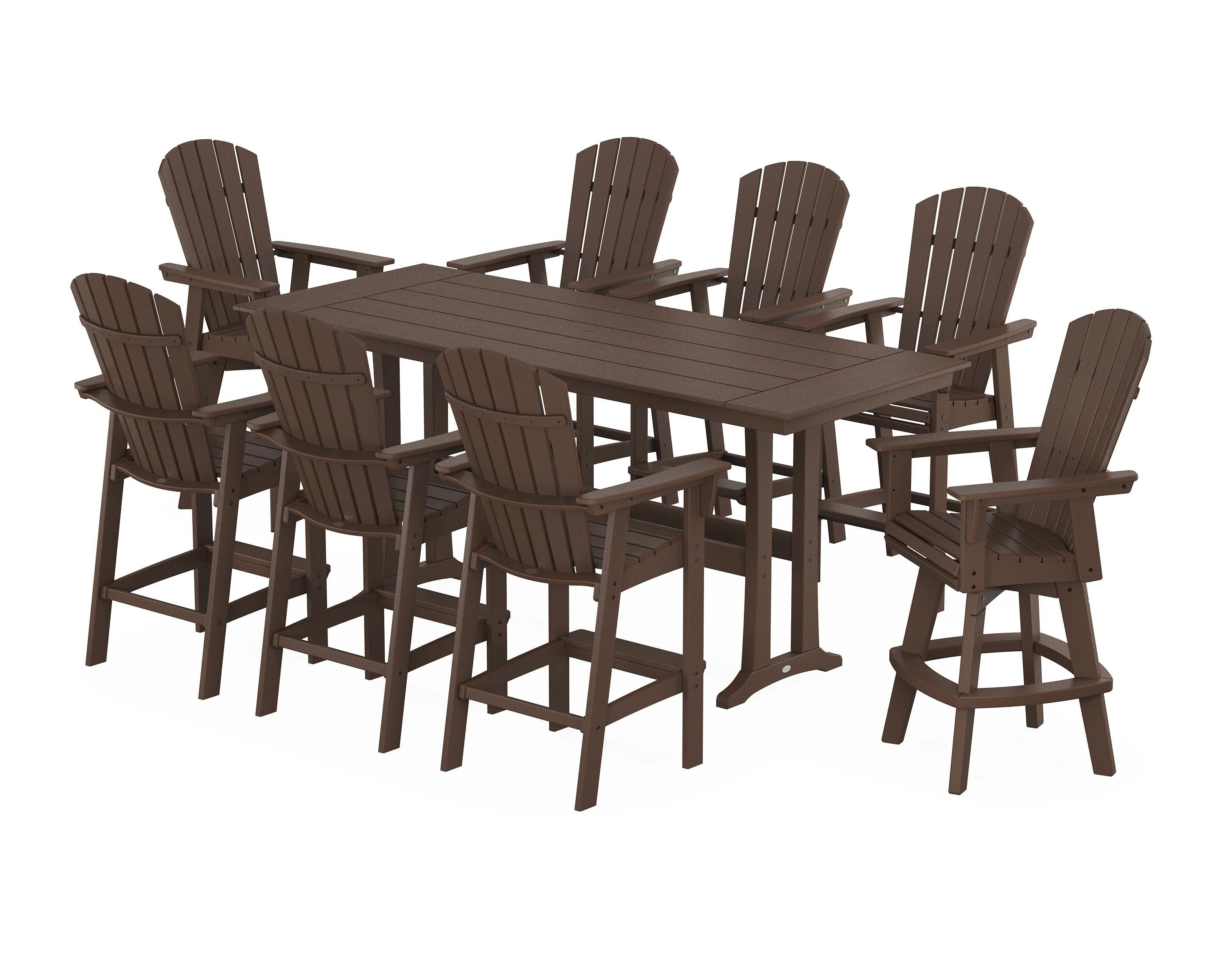 Nautical Curveback Adirondack Swivel Chair 9-Piece Farmhouse Bar Set with Trestle Legs - Image 6
