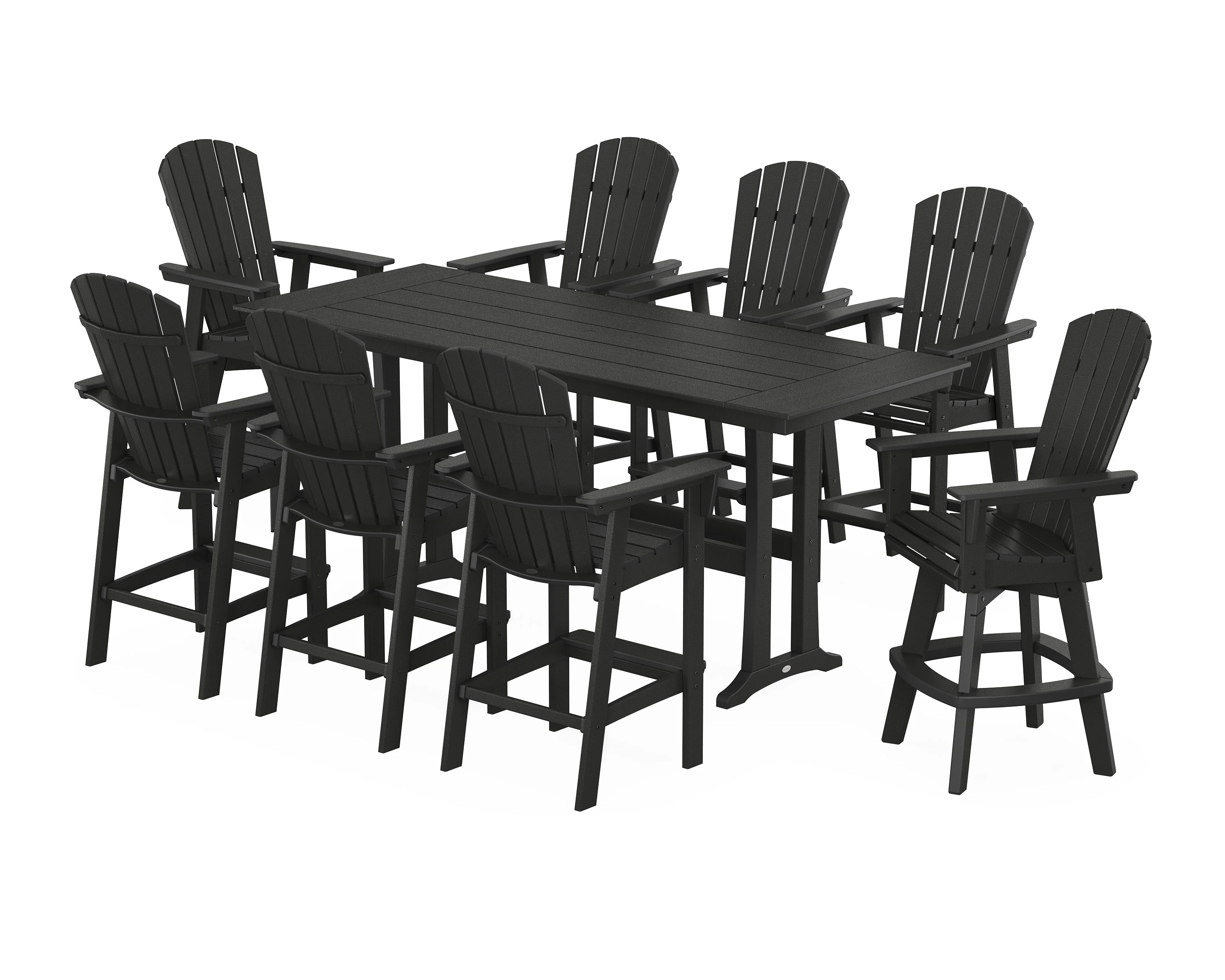 Nautical Curveback Adirondack Swivel Chair 9-Piece Farmhouse Bar Set with Trestle Legs - Image 8