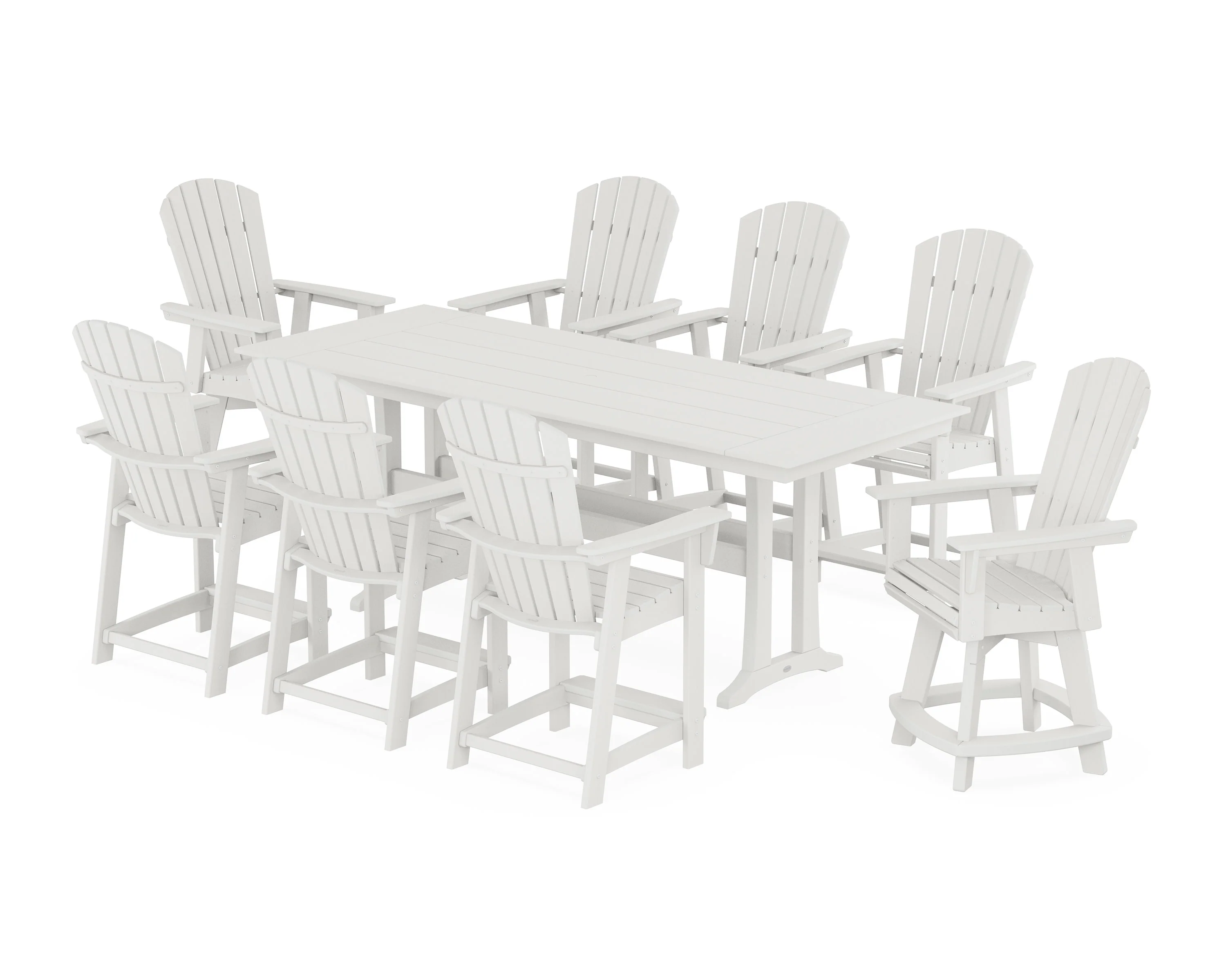 Nautical Curveback Adirondack Swivel Chair 9-Piece Farmhouse Counter Set with Trestle Legs - Image 10