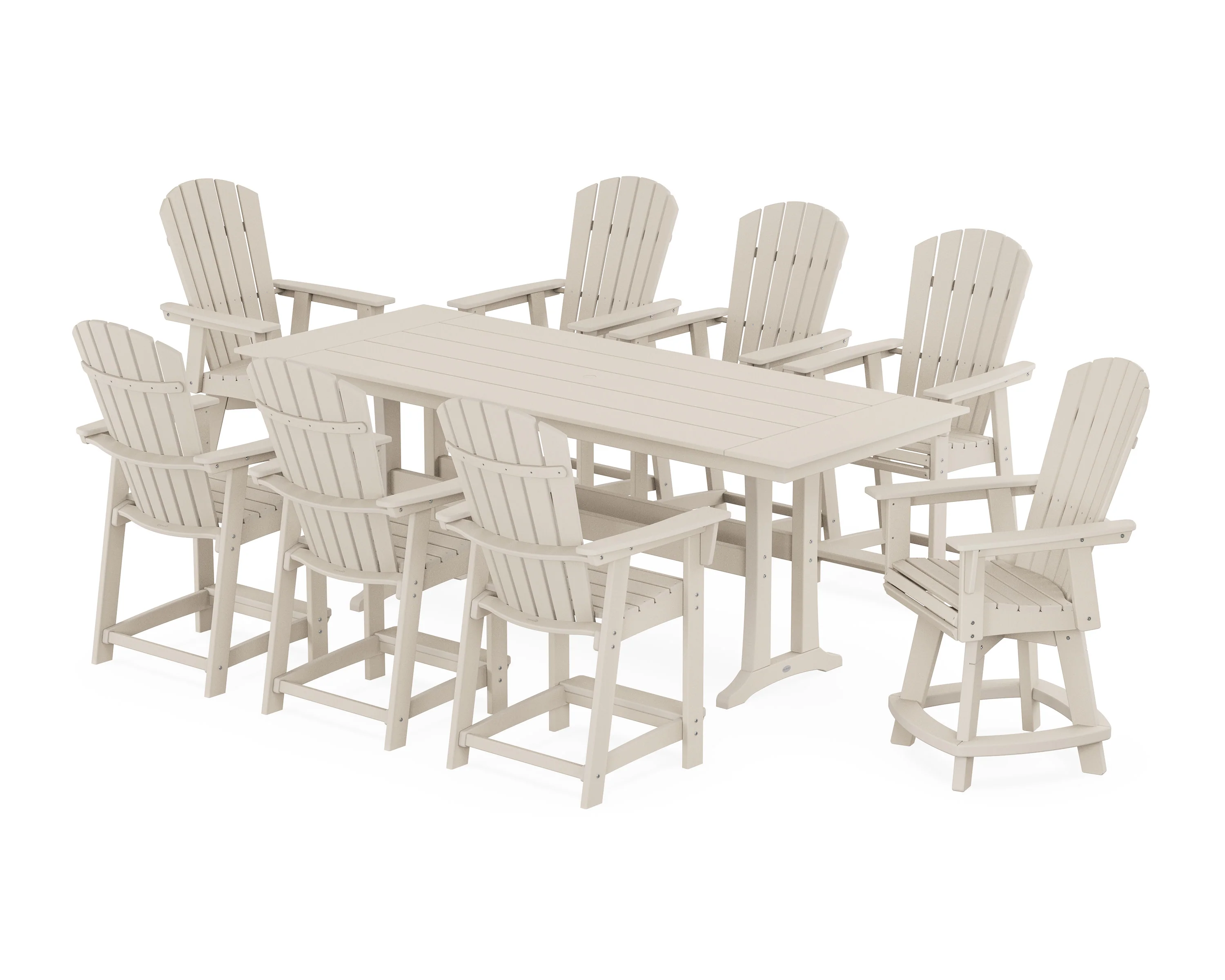Nautical Curveback Adirondack Swivel Chair 9-Piece Farmhouse Counter Set with Trestle Legs - Image 11