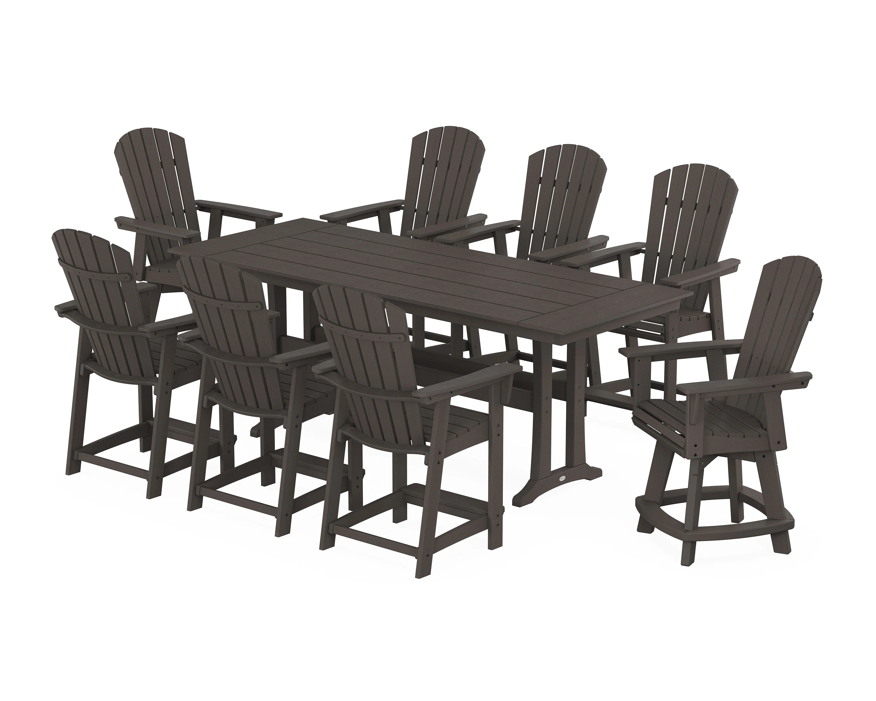 Nautical Curveback Adirondack Swivel Chair 9-Piece Farmhouse Counter Set with Trestle Legs - Image 12