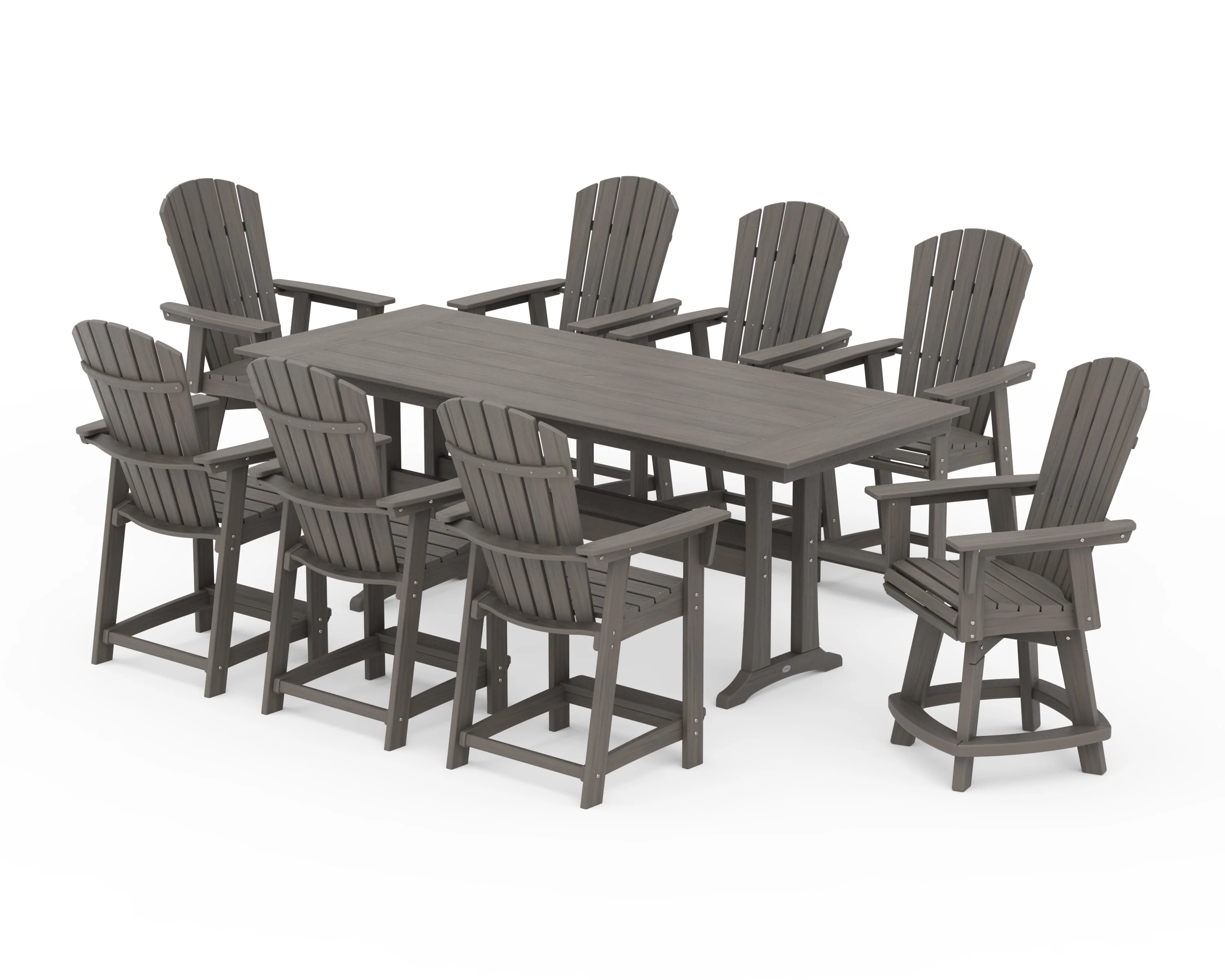 Nautical Curveback Adirondack Swivel Chair 9-Piece Farmhouse Counter Set with Trestle Legs - Image 13