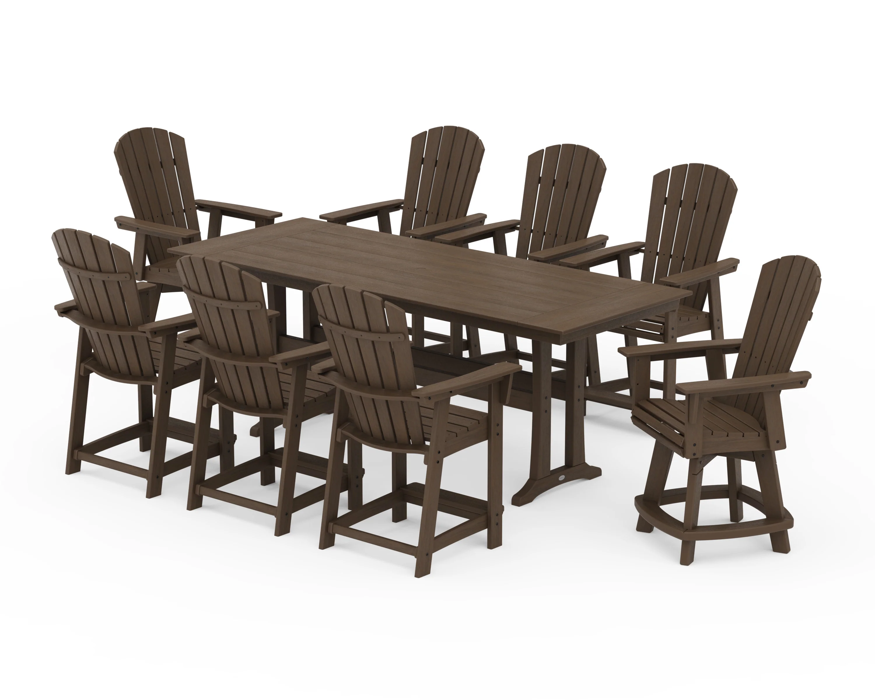 Nautical Curveback Adirondack Swivel Chair 9-Piece Farmhouse Counter Set with Trestle Legs - Image 14
