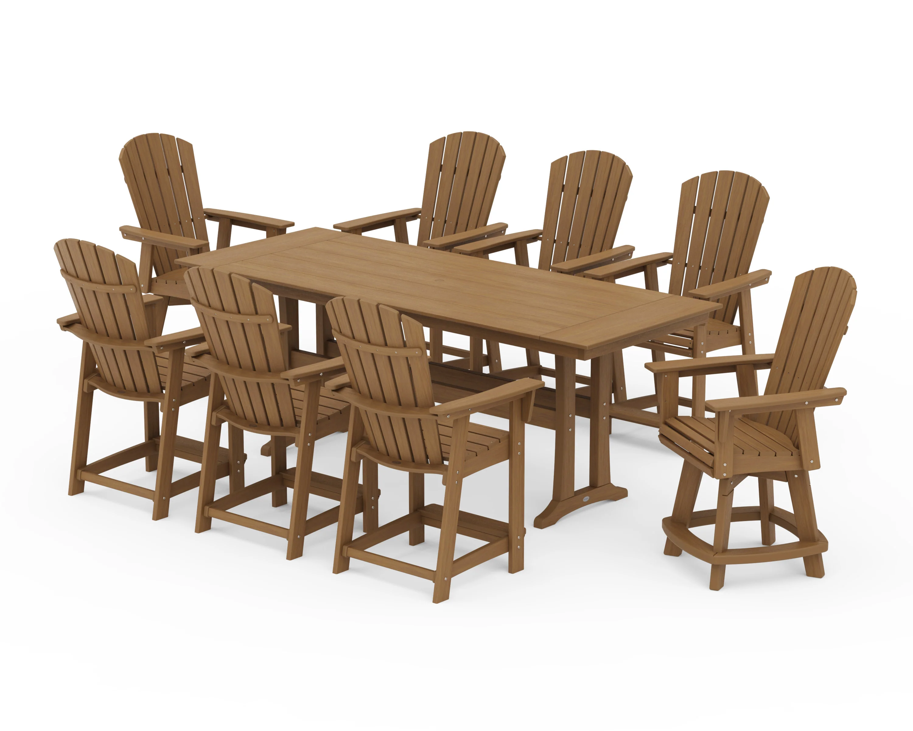 Nautical Curveback Adirondack Swivel Chair 9-Piece Farmhouse Counter Set with Trestle Legs - Image 15