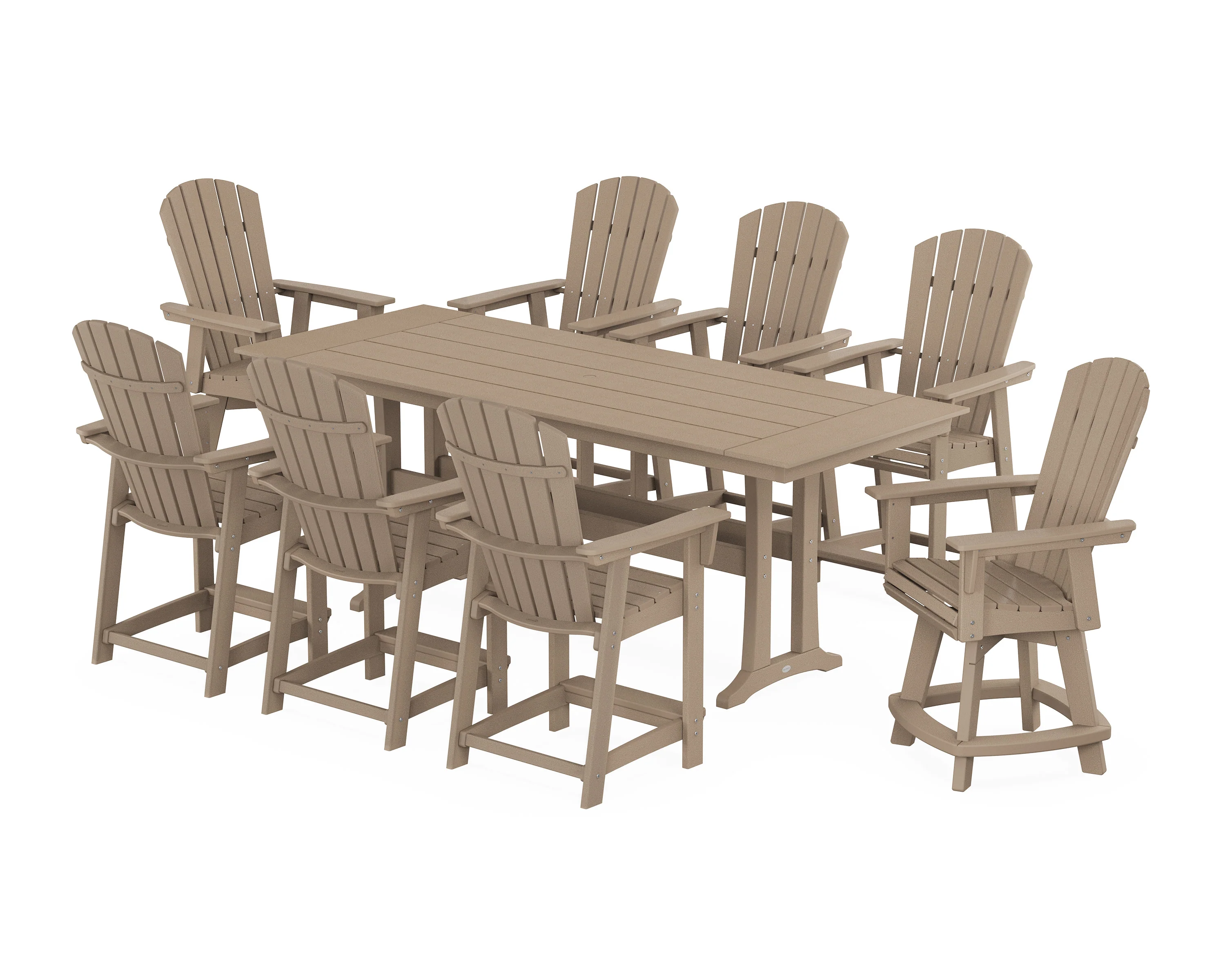 Nautical Curveback Adirondack Swivel Chair 9-Piece Farmhouse Counter Set with Trestle Legs - Image 4