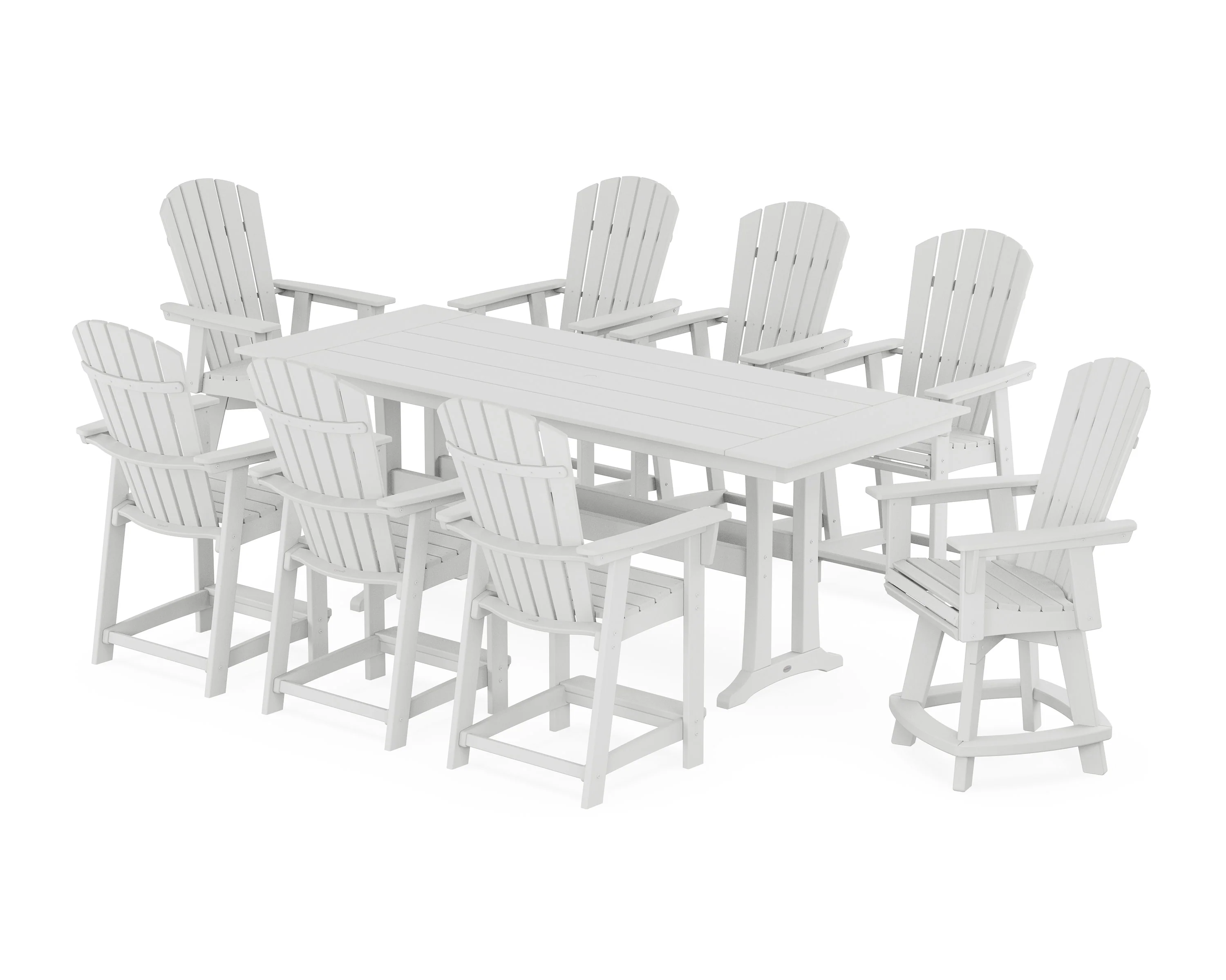 Nautical Curveback Adirondack Swivel Chair 9-Piece Farmhouse Counter Set with Trestle Legs - Image 5