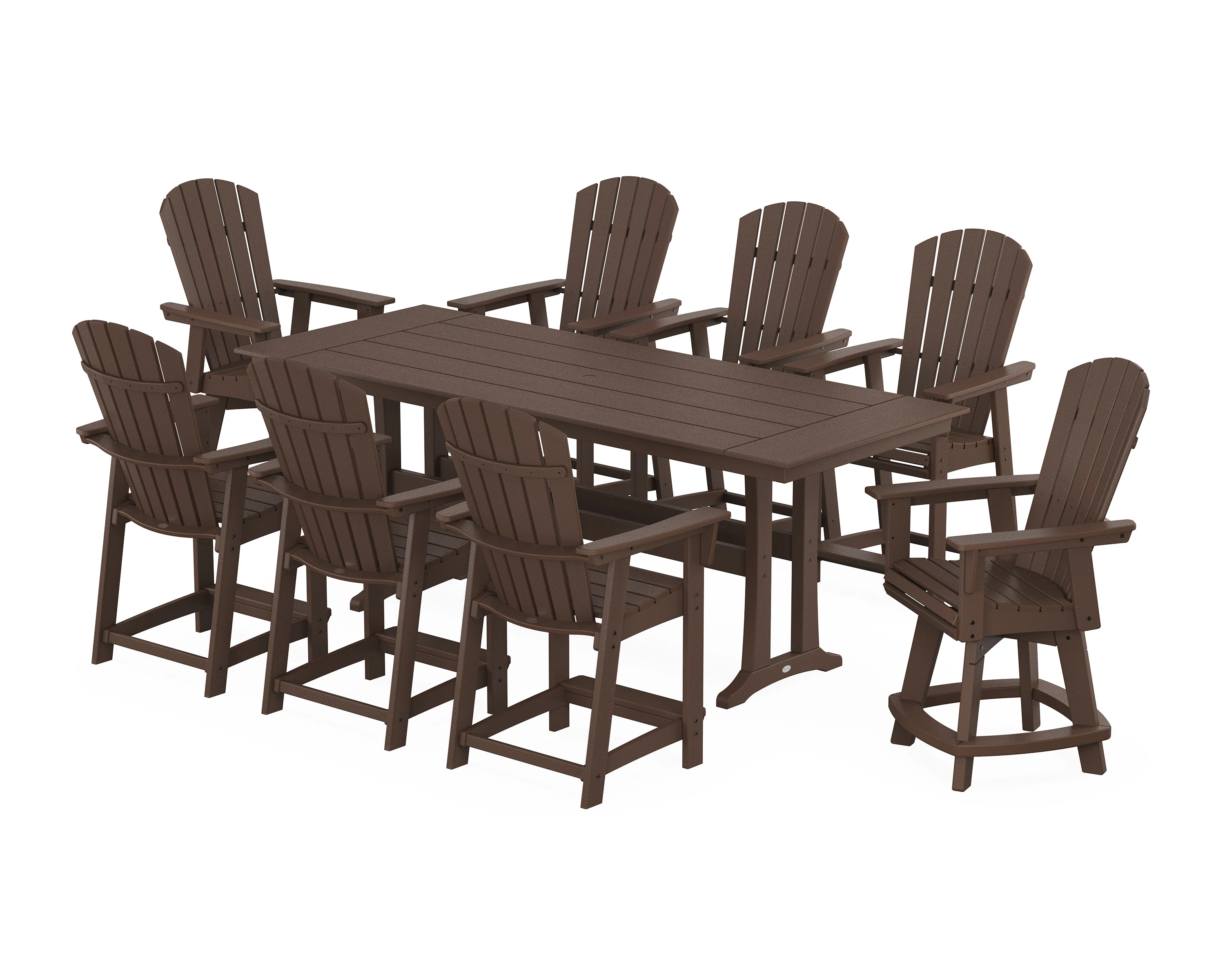 Nautical Curveback Adirondack Swivel Chair 9-Piece Farmhouse Counter Set with Trestle Legs - Image 6
