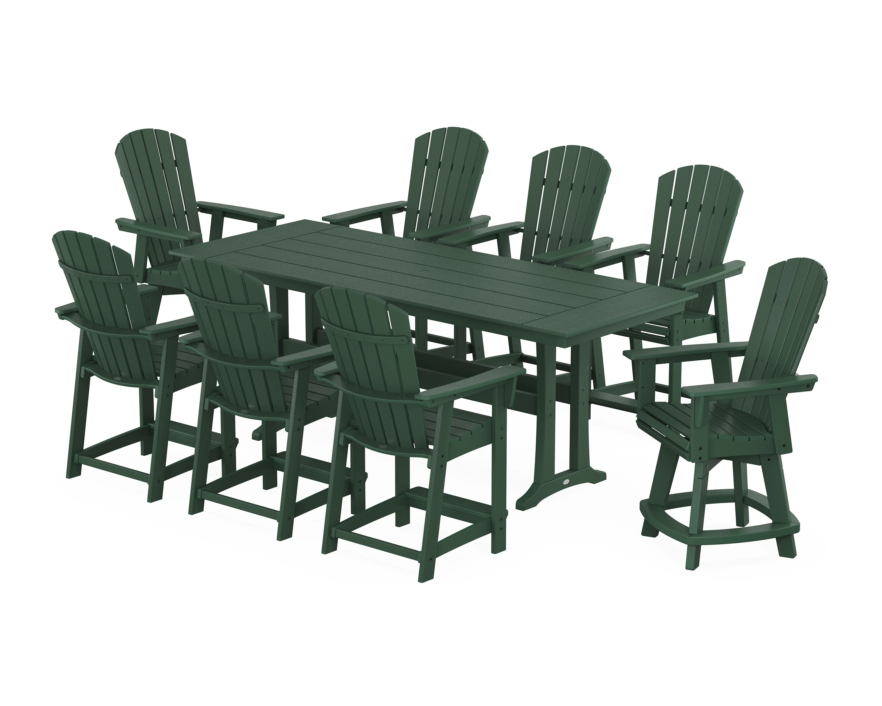 Nautical Curveback Adirondack Swivel Chair 9-Piece Farmhouse Counter Set with Trestle Legs - Image 7