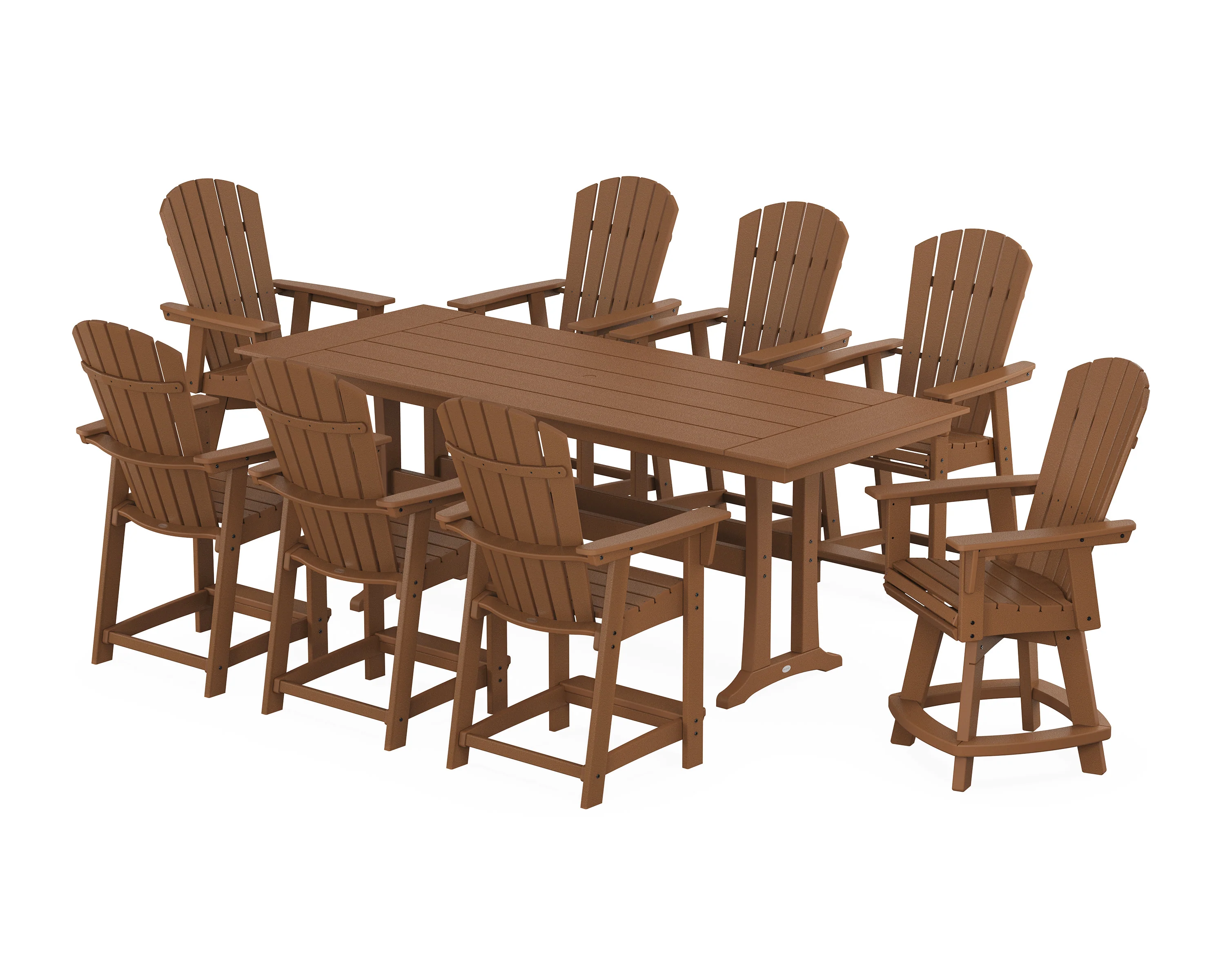 Nautical Curveback Adirondack Swivel Chair 9-Piece Farmhouse Counter Set with Trestle Legs - Image 8