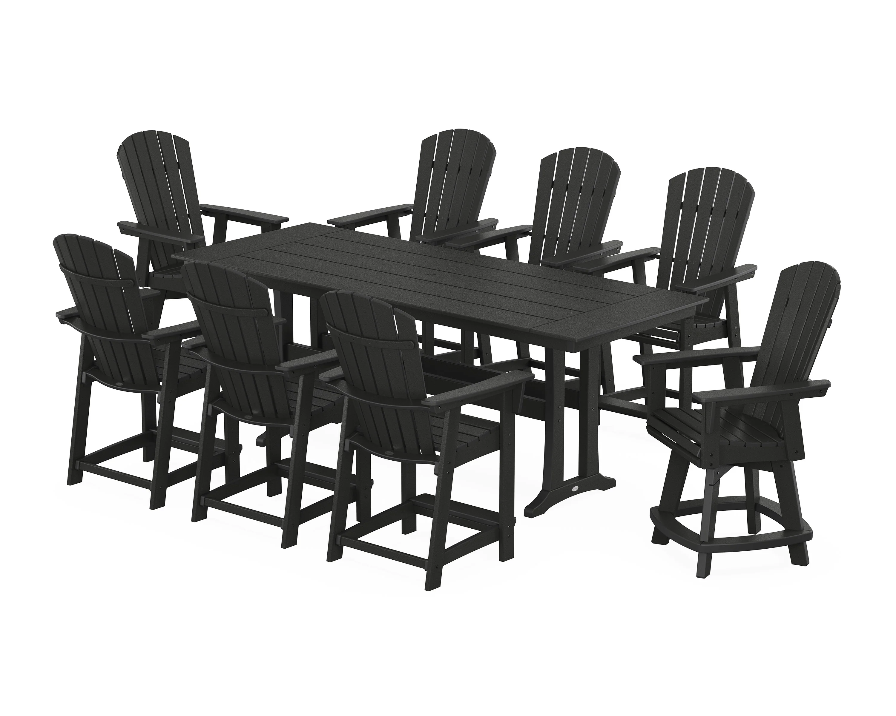Nautical Curveback Adirondack Swivel Chair 9-Piece Farmhouse Counter Set with Trestle Legs - Image 9