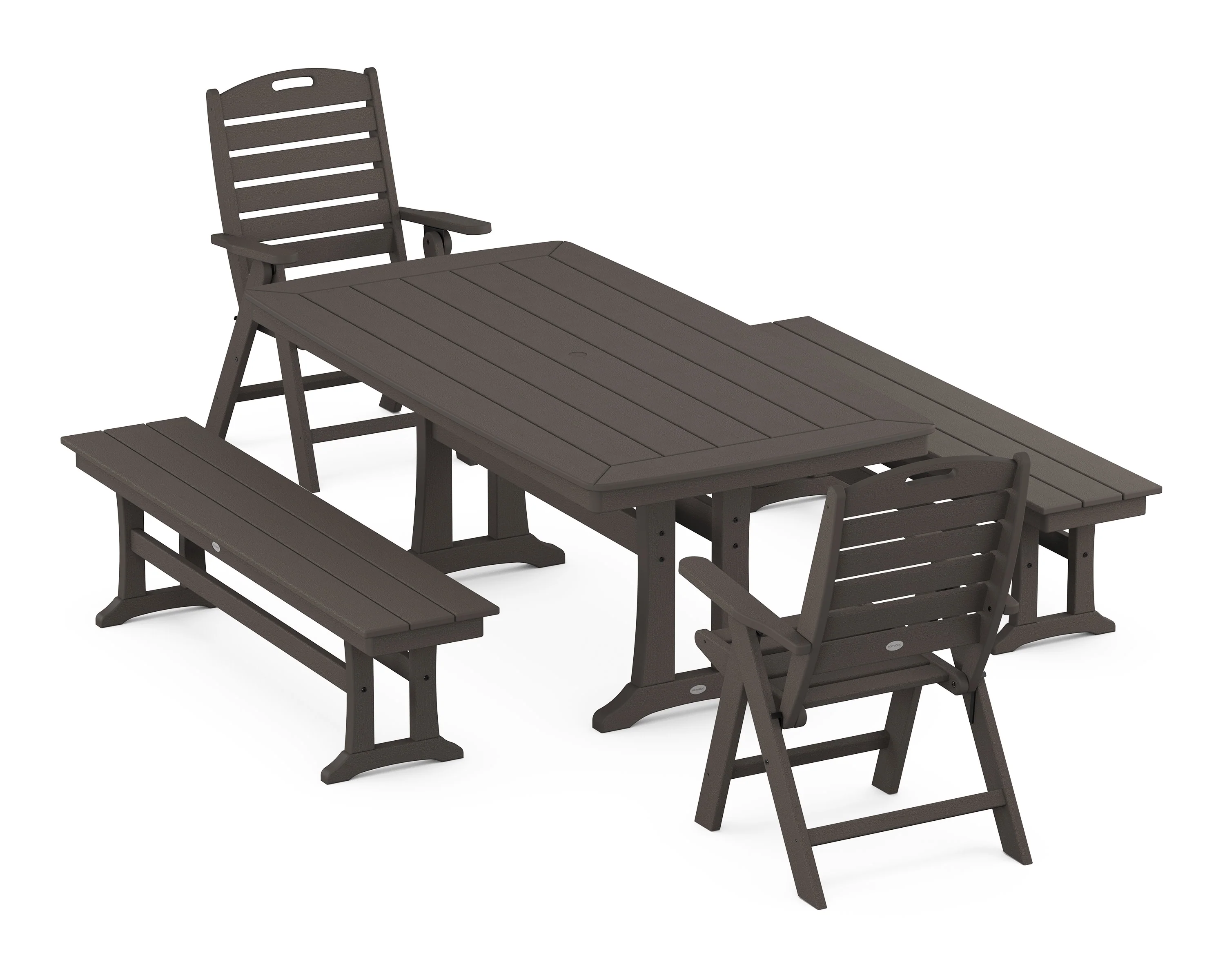 Nautical Folding Highback Chair 5-Piece Dining Set with Trestle Legs and Benches - Image 10