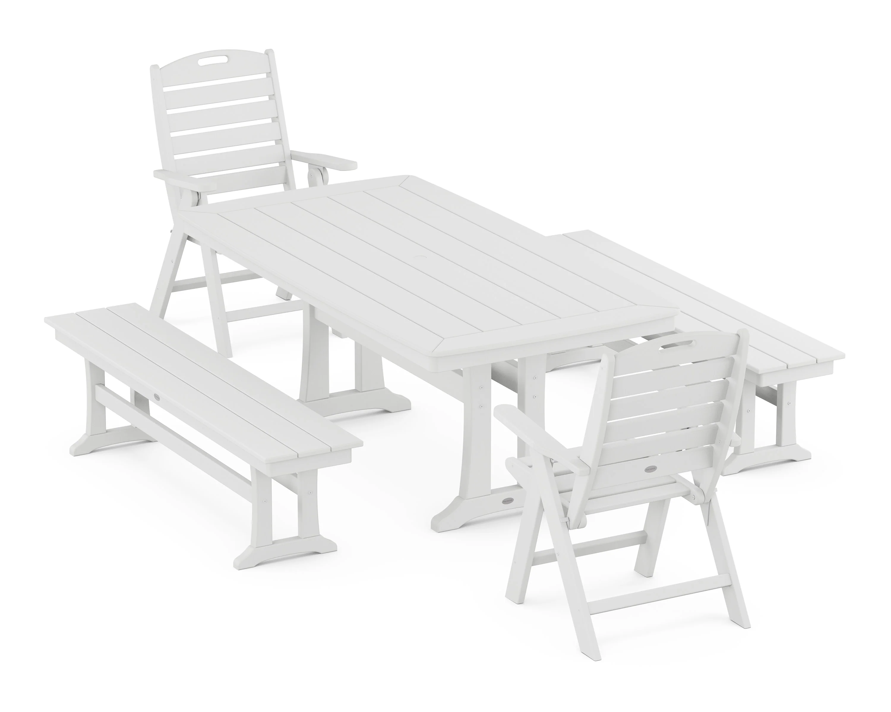 Nautical Folding Highback Chair 5-Piece Dining Set with Trestle Legs and Benches - Image 11