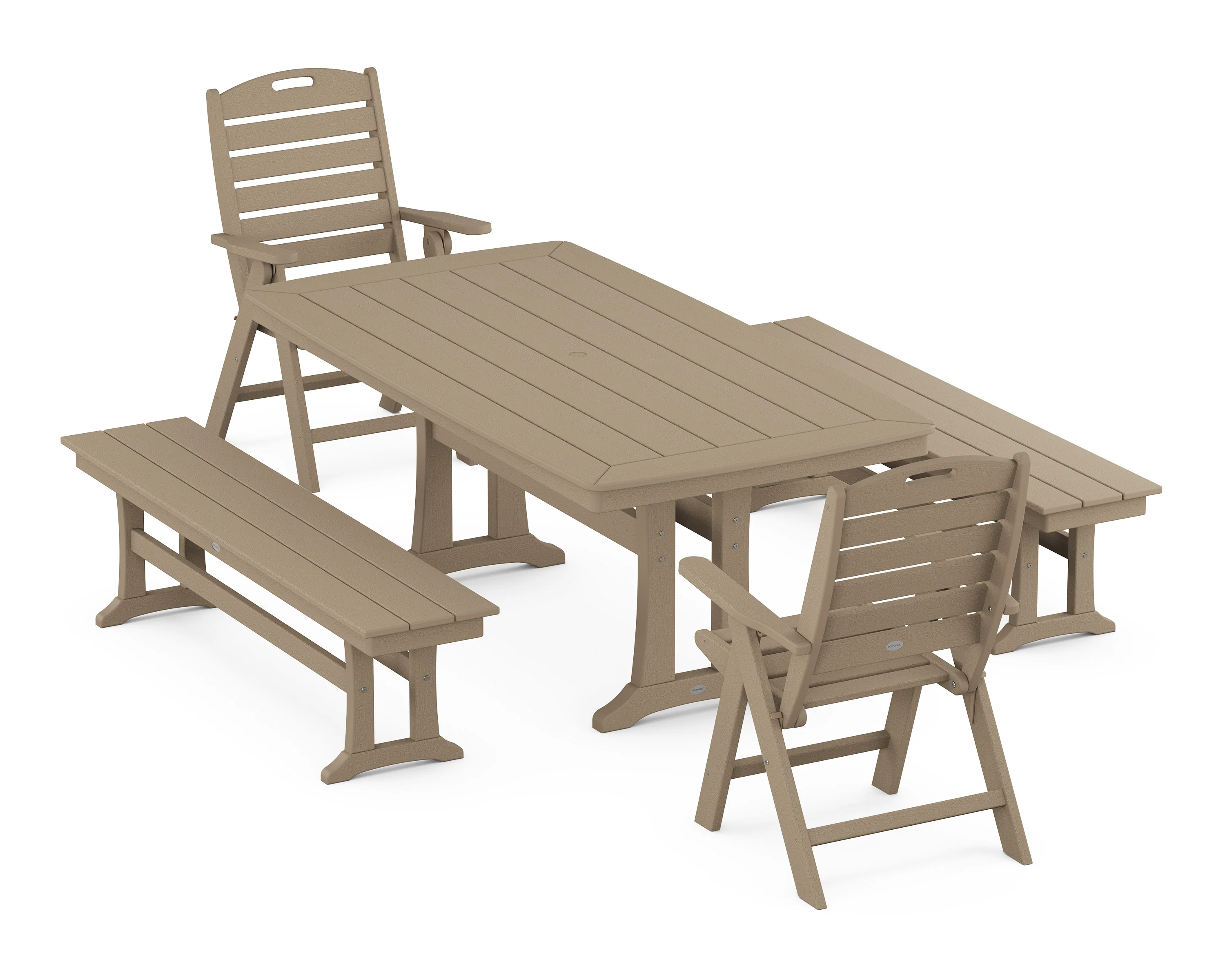Nautical Folding Highback Chair 5-Piece Dining Set with Trestle Legs and Benches - Image 12