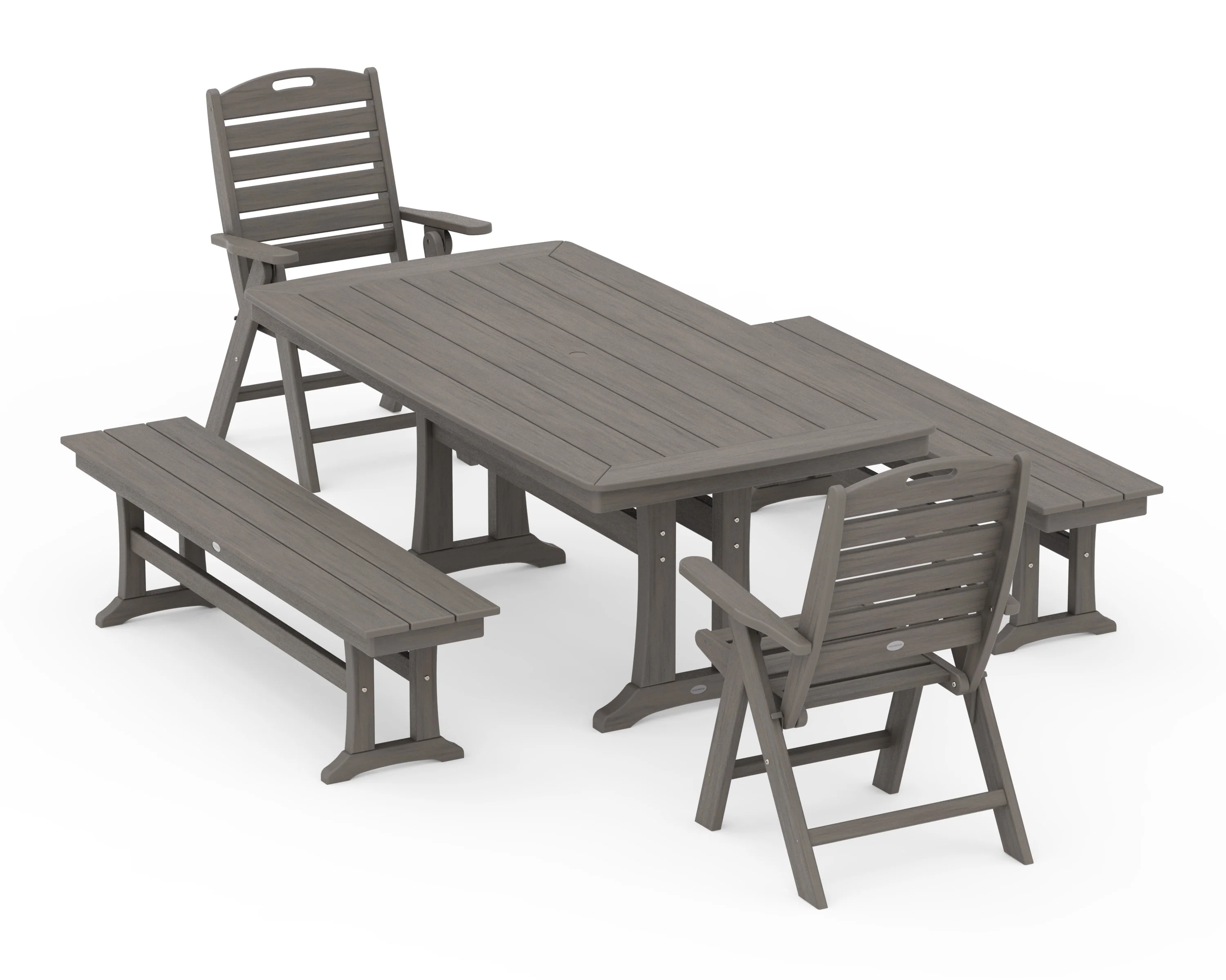 Nautical Folding Highback Chair 5-Piece Dining Set with Trestle Legs and Benches - Image 13