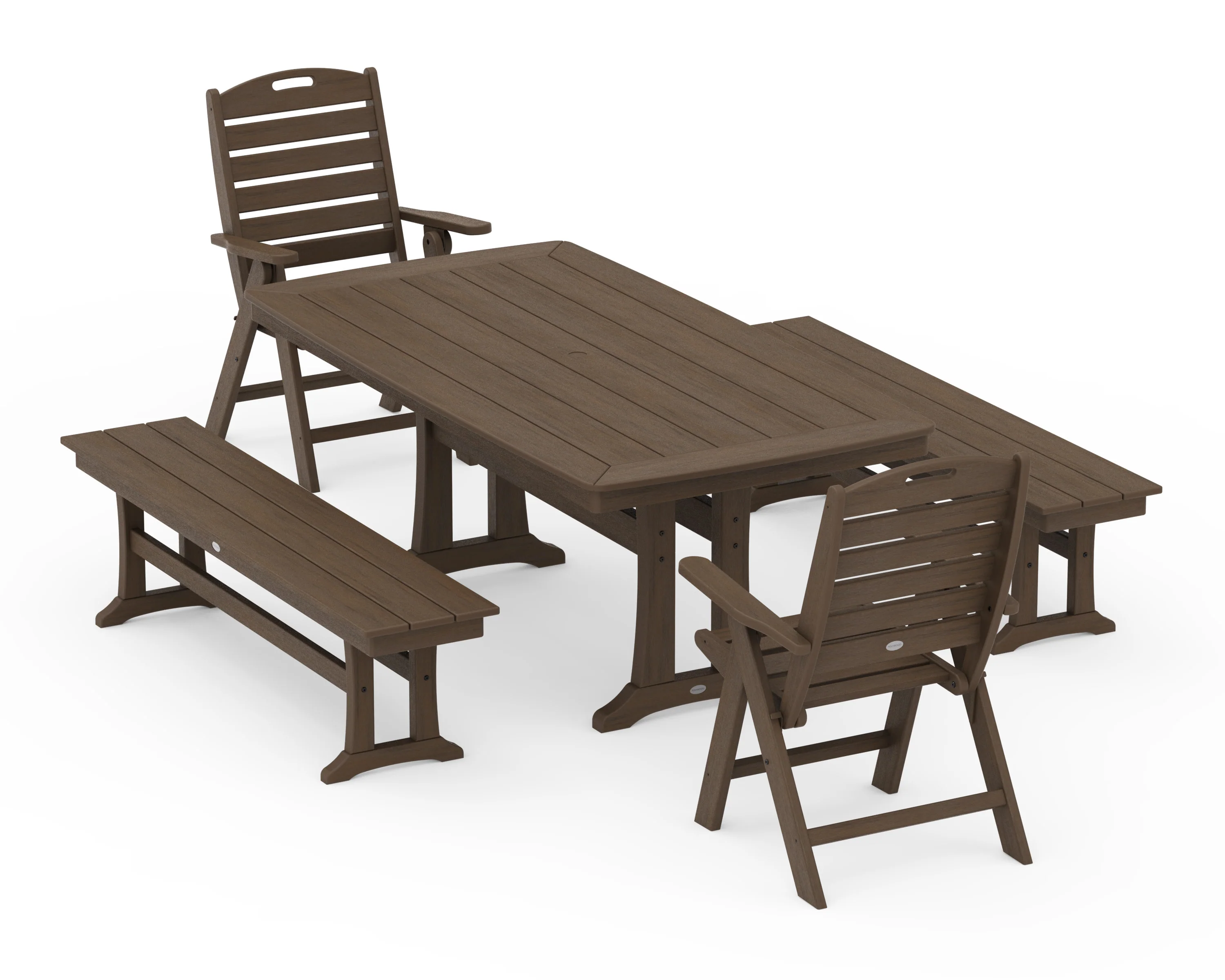 Nautical Folding Highback Chair 5-Piece Dining Set with Trestle Legs and Benches - Image 14
