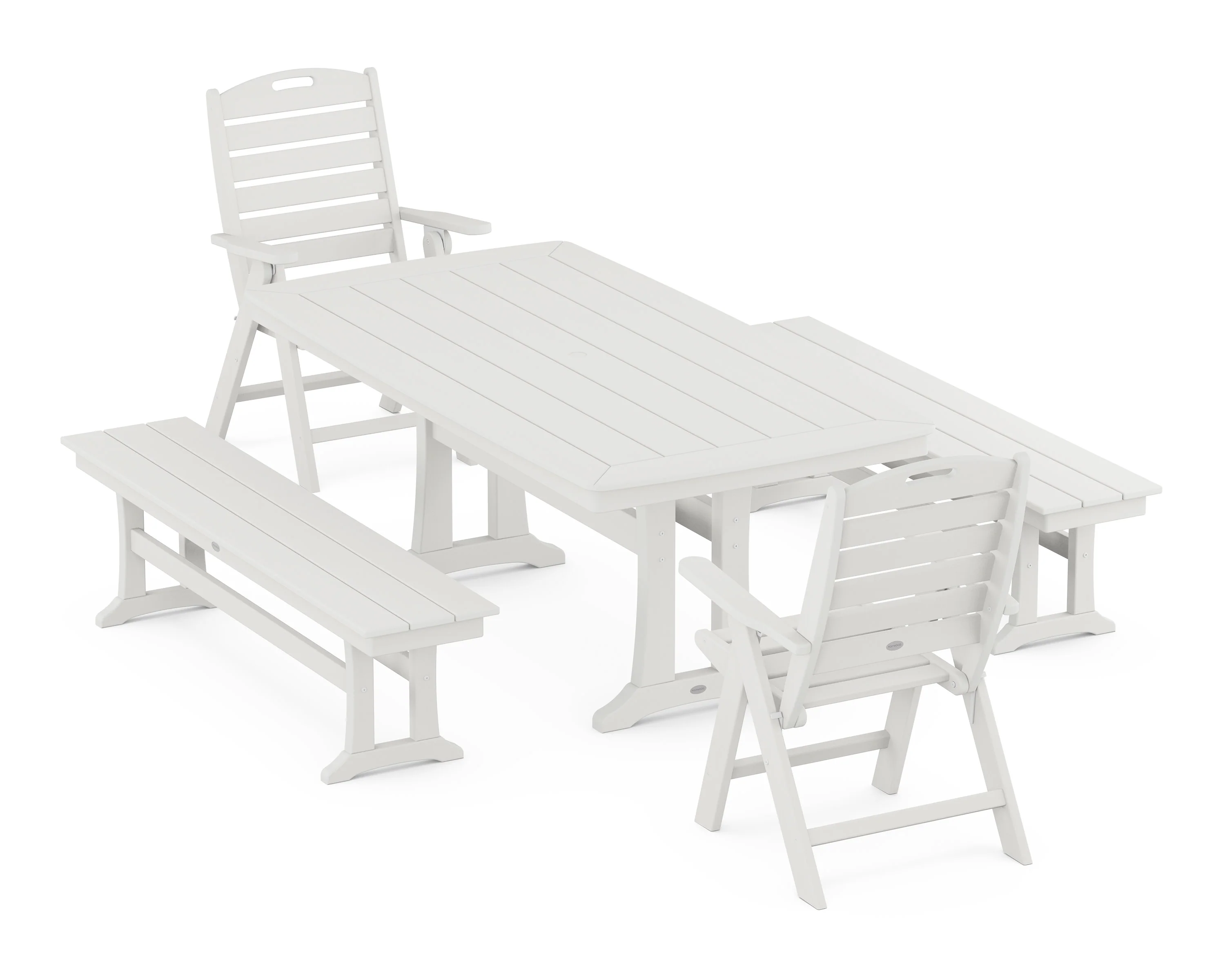 Nautical Folding Highback Chair 5-Piece Dining Set with Trestle Legs and Benches - Image 4