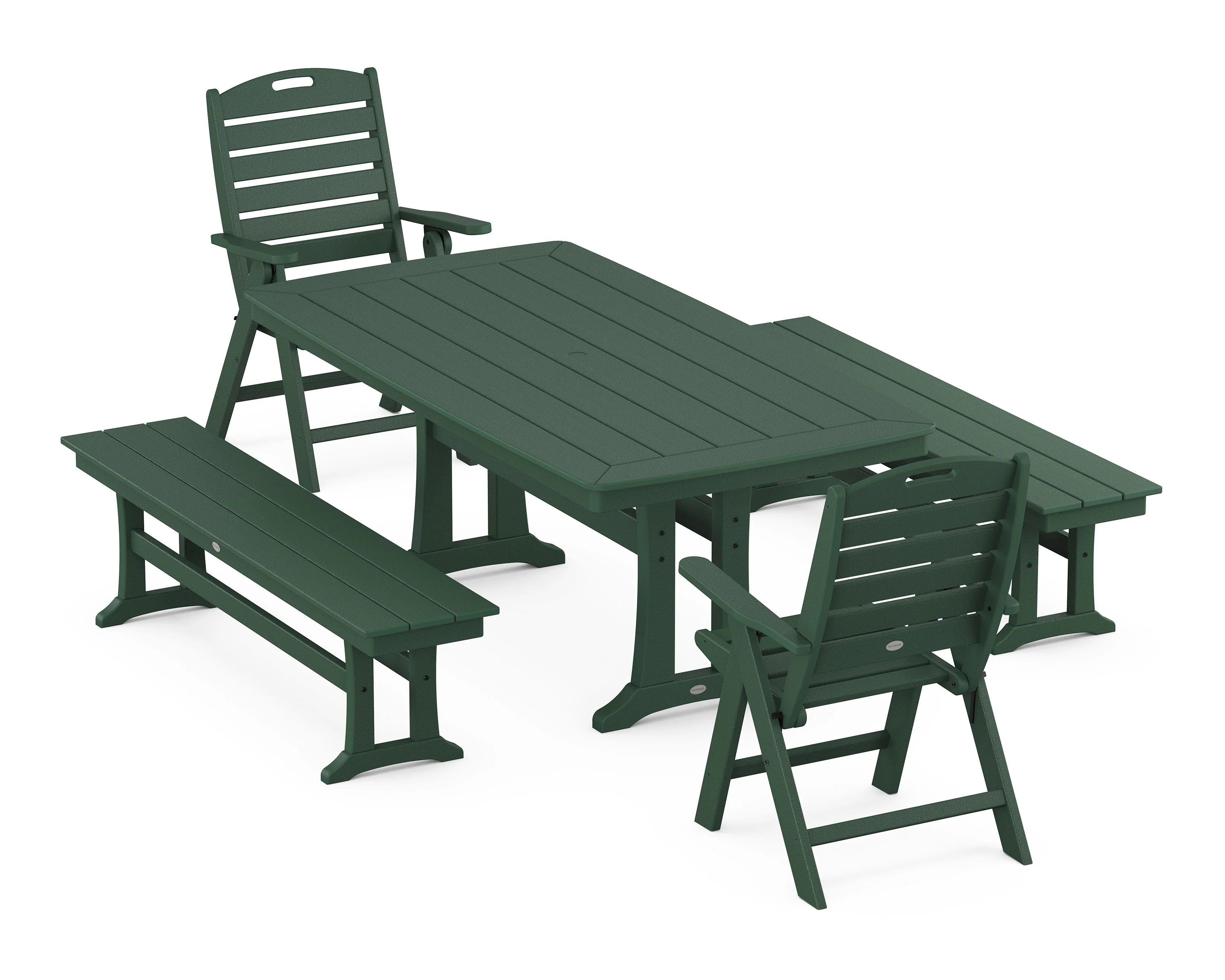Nautical Folding Highback Chair 5-Piece Dining Set with Trestle Legs and Benches - Image 7