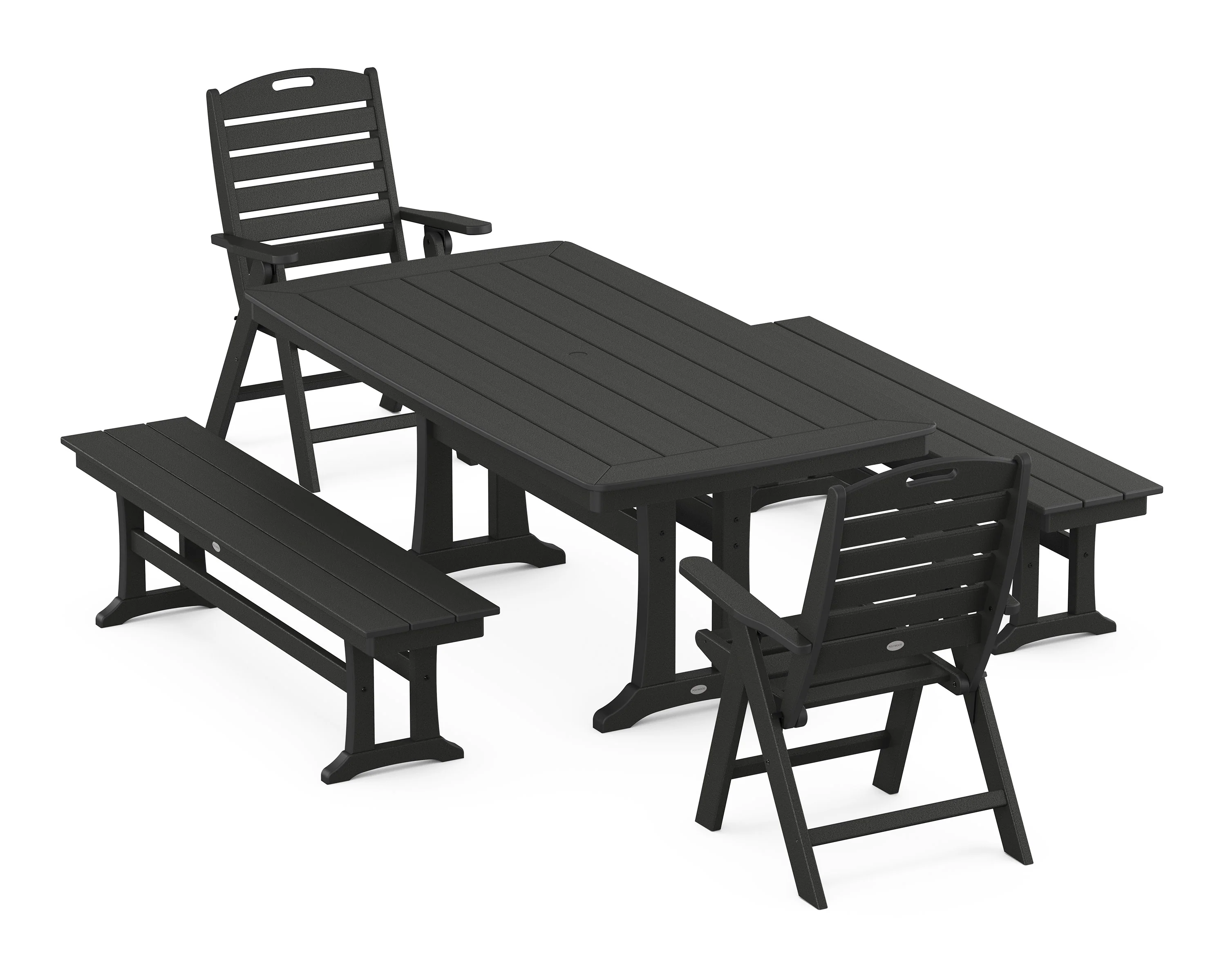 Nautical Folding Highback Chair 5-Piece Dining Set with Trestle Legs and Benches - Image 8