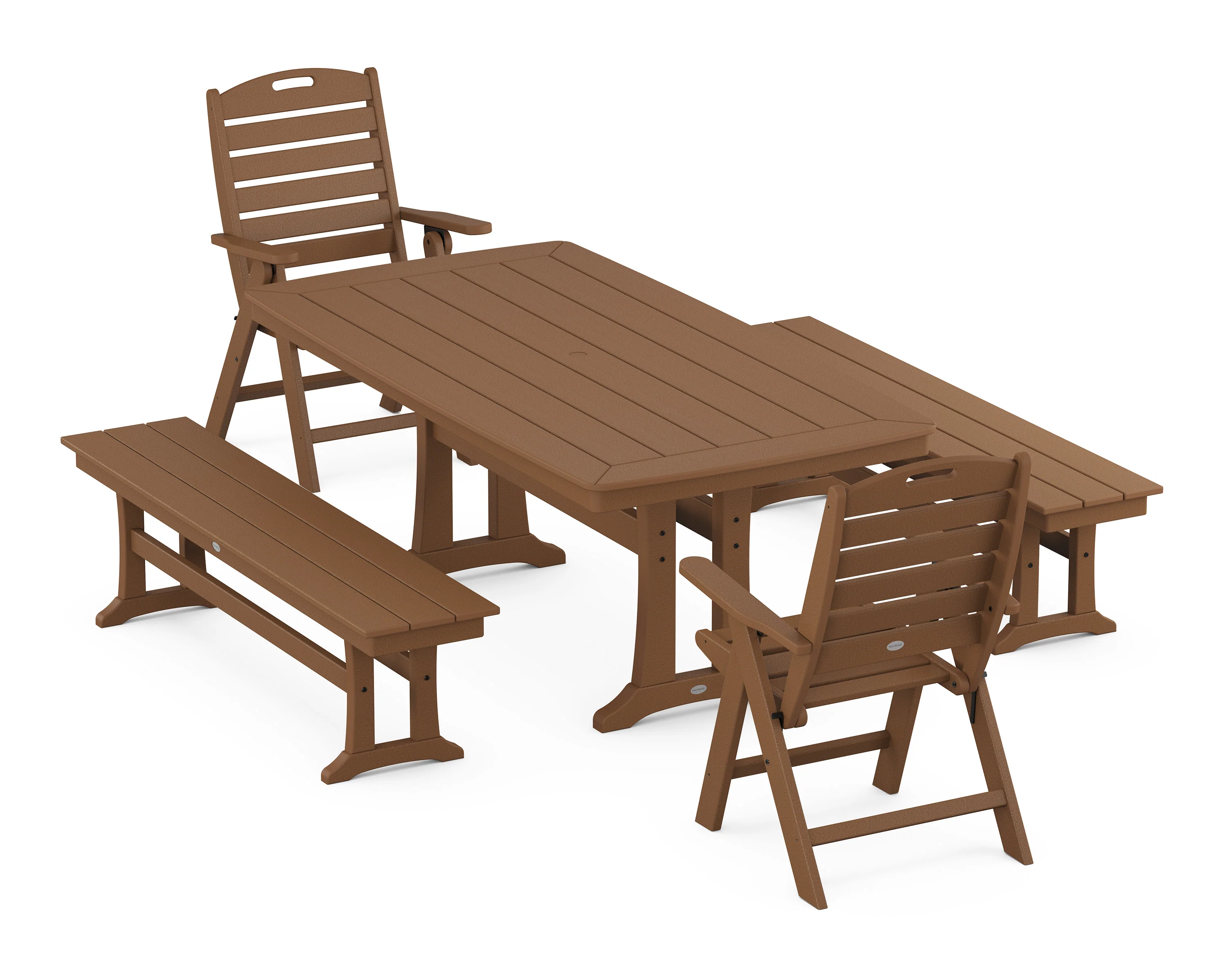 Nautical Folding Highback Chair 5-Piece Dining Set with Trestle Legs and Benches - Image 9