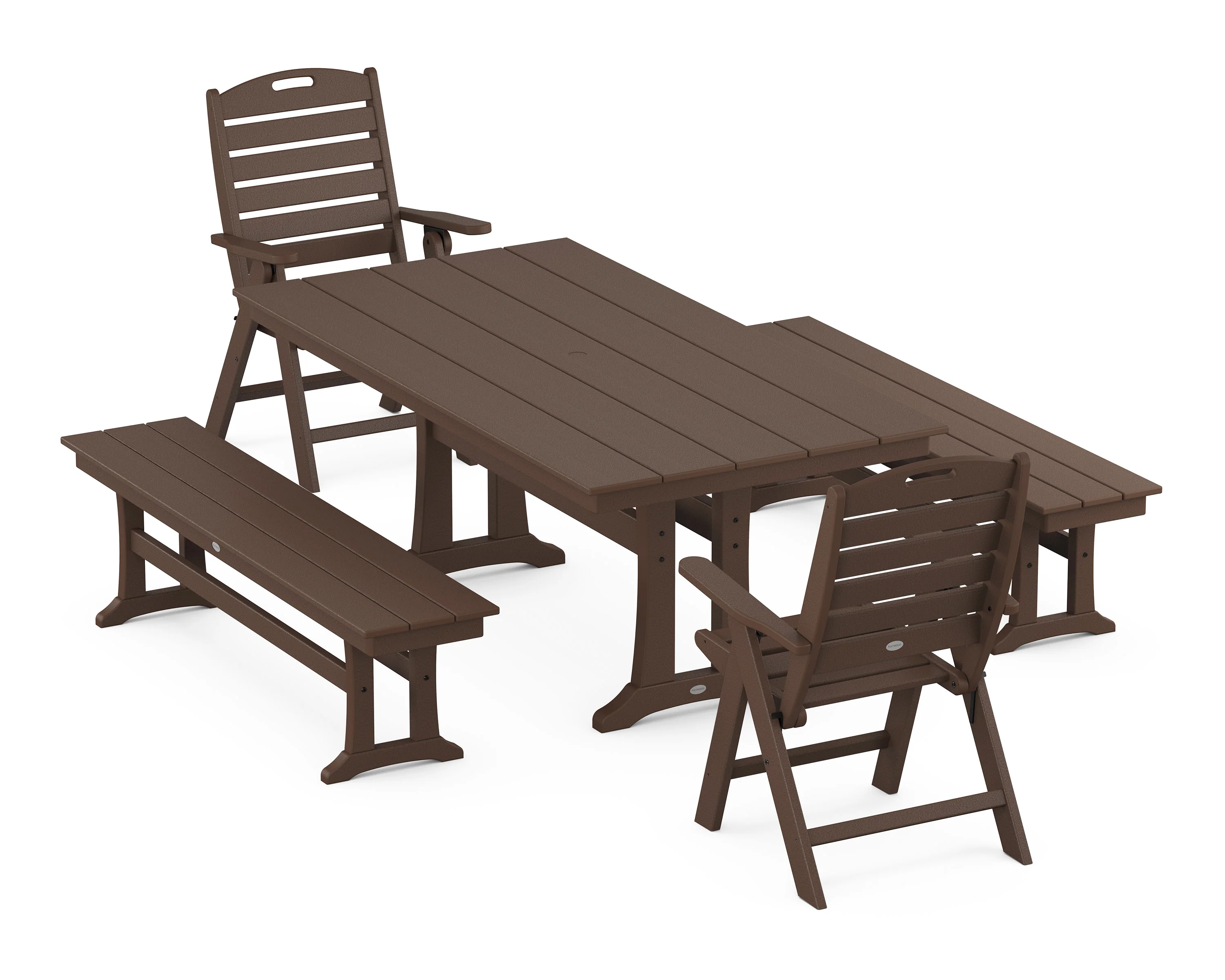 Nautical Folding Highback Chair 5-Piece Farmhouse Dining Set With Trestle Legs and Benches - Image 8
