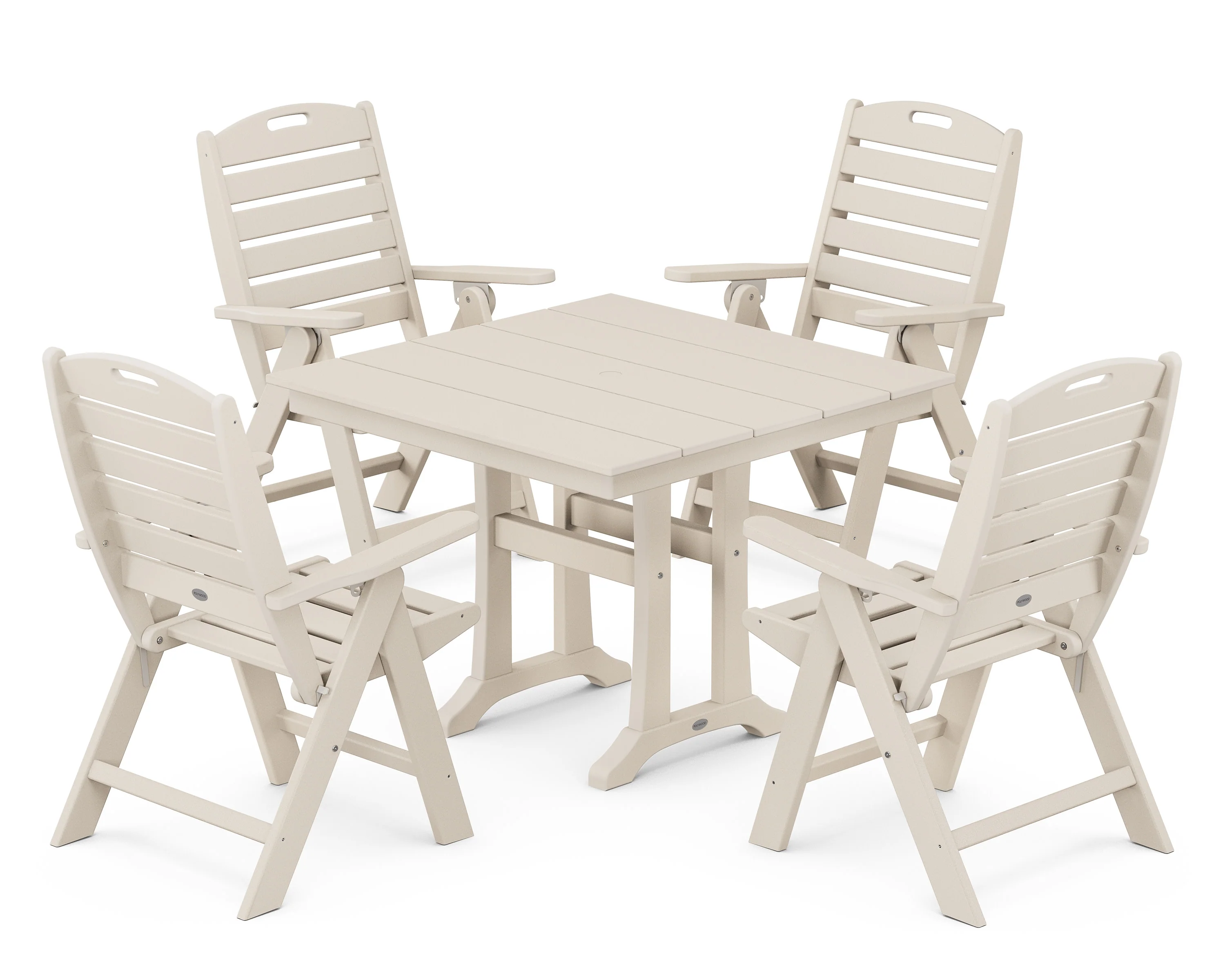 Nautical Folding Highback Chair 5-Piece Farmhouse Trestle Dining Set - Image 10