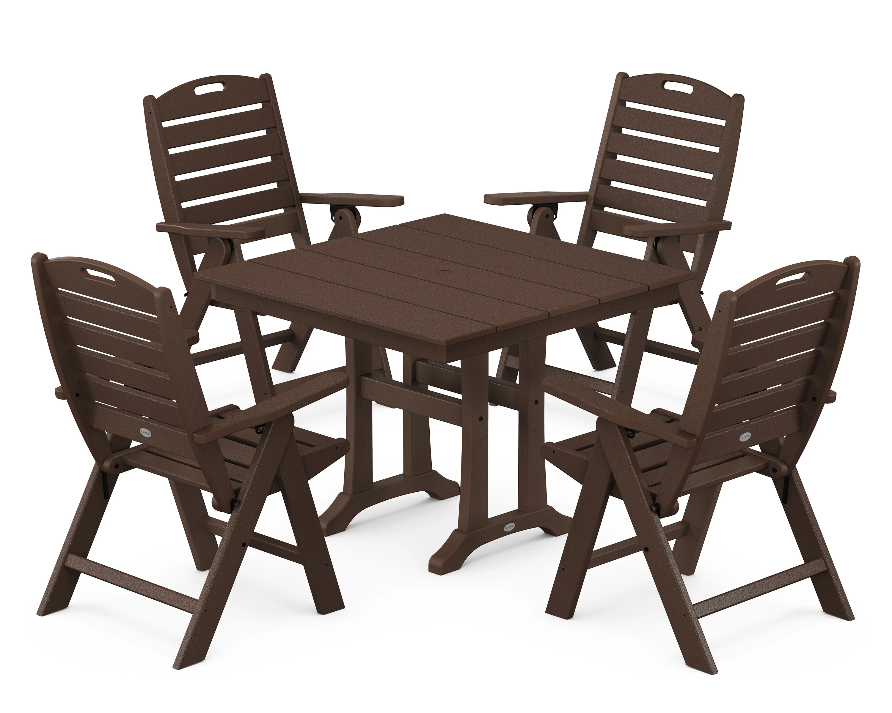 Nautical Folding Highback Chair 5-Piece Farmhouse Trestle Dining Set - Image 11