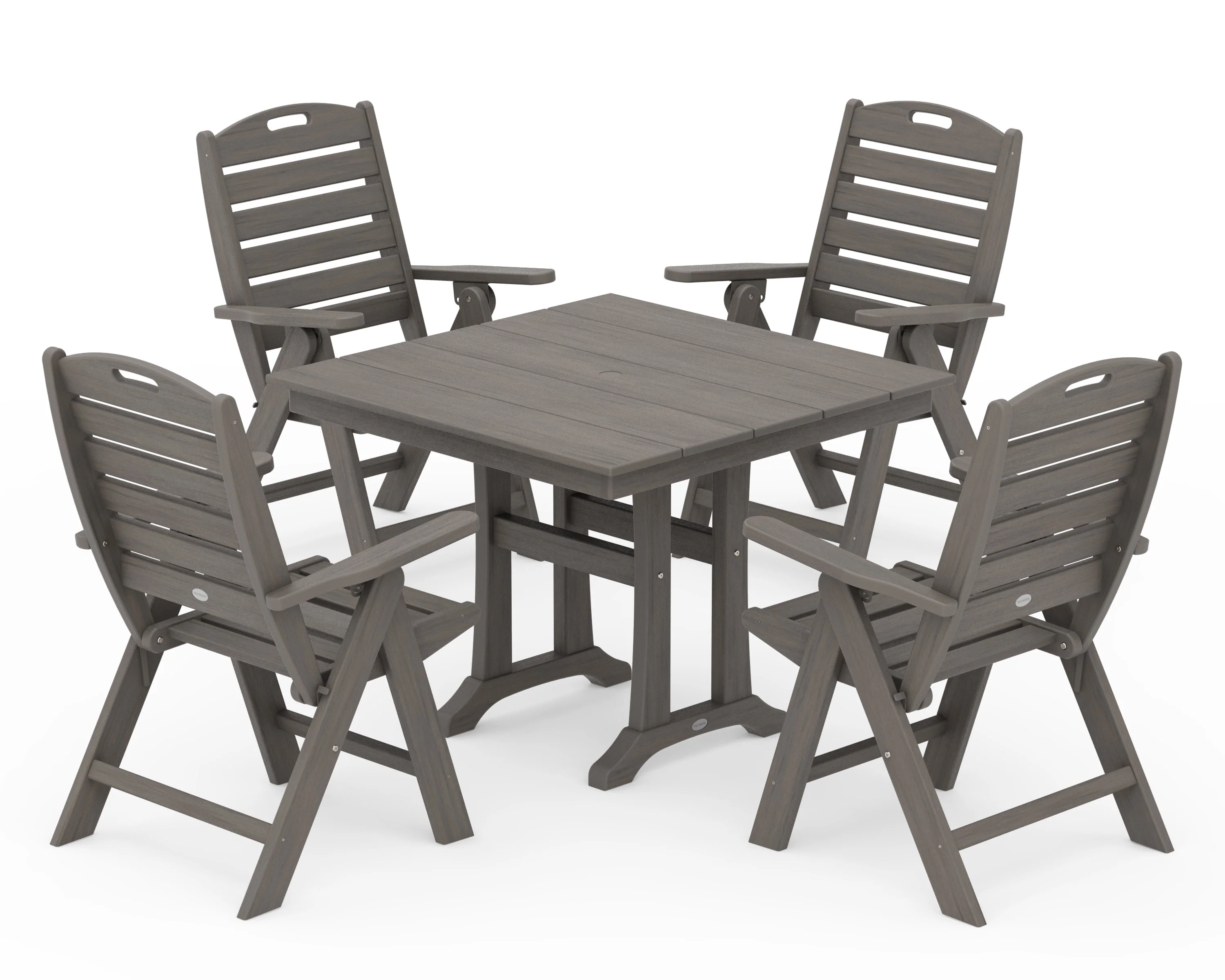 Nautical Folding Highback Chair 5-Piece Farmhouse Trestle Dining Set - Image 13