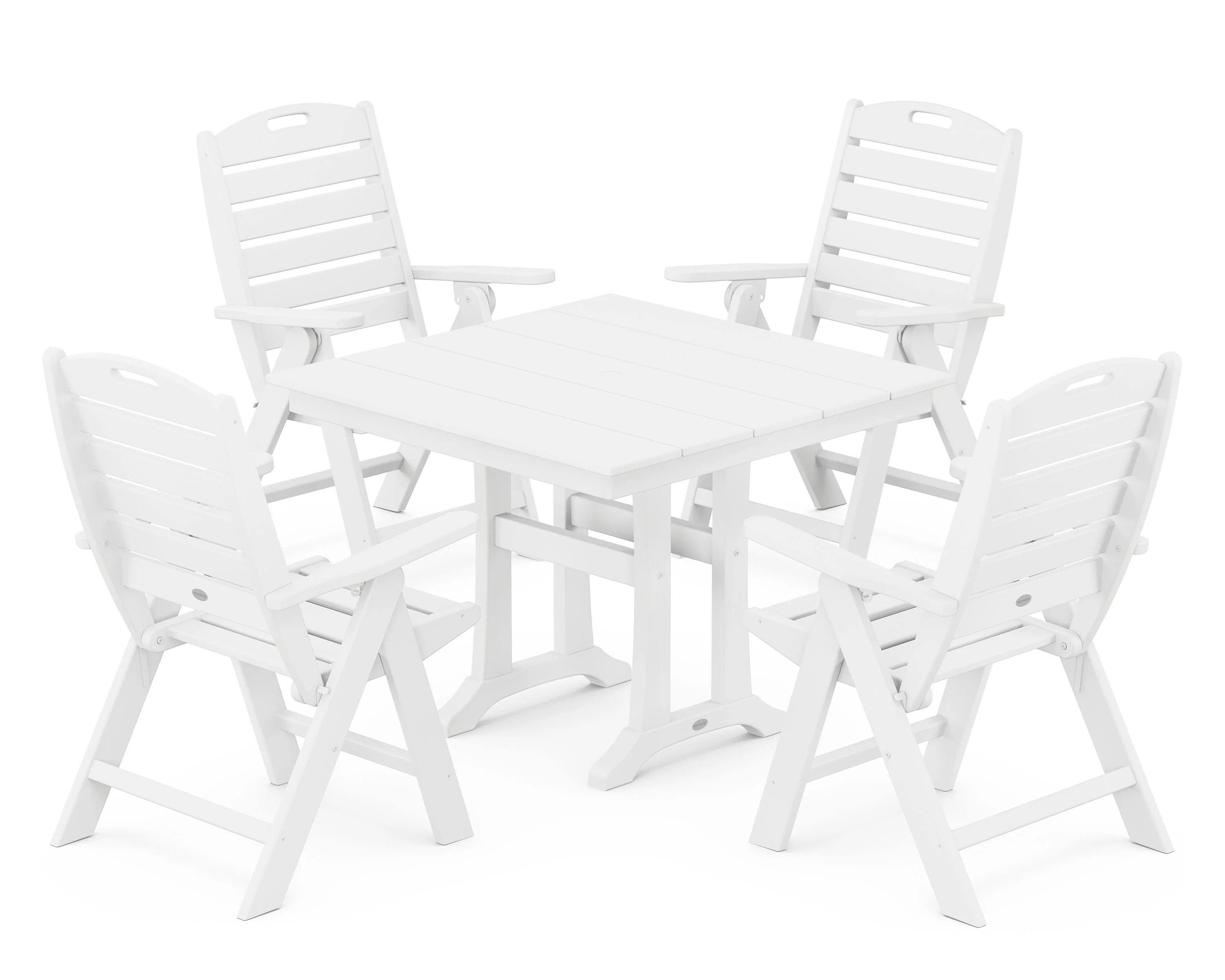 Nautical Folding Highback Chair 5-Piece Farmhouse Trestle Dining Set - Image 4