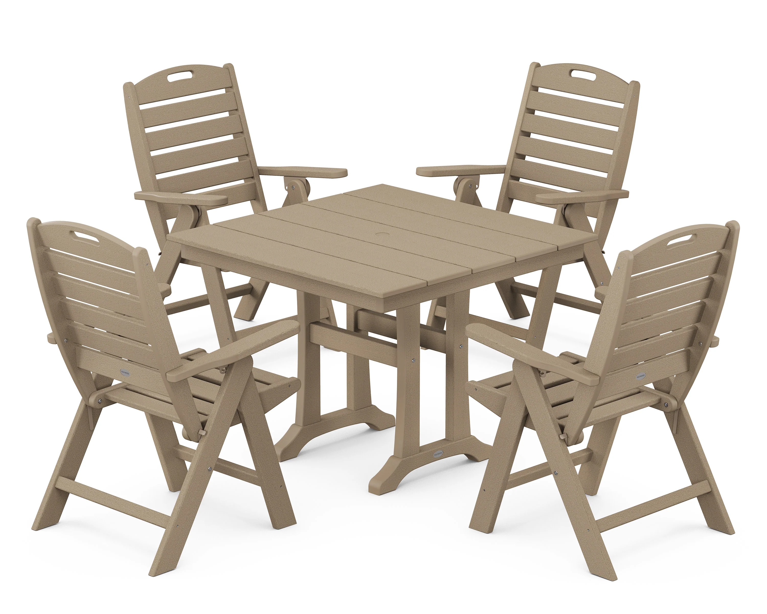 Nautical Folding Highback Chair 5-Piece Farmhouse Trestle Dining Set - Image 5