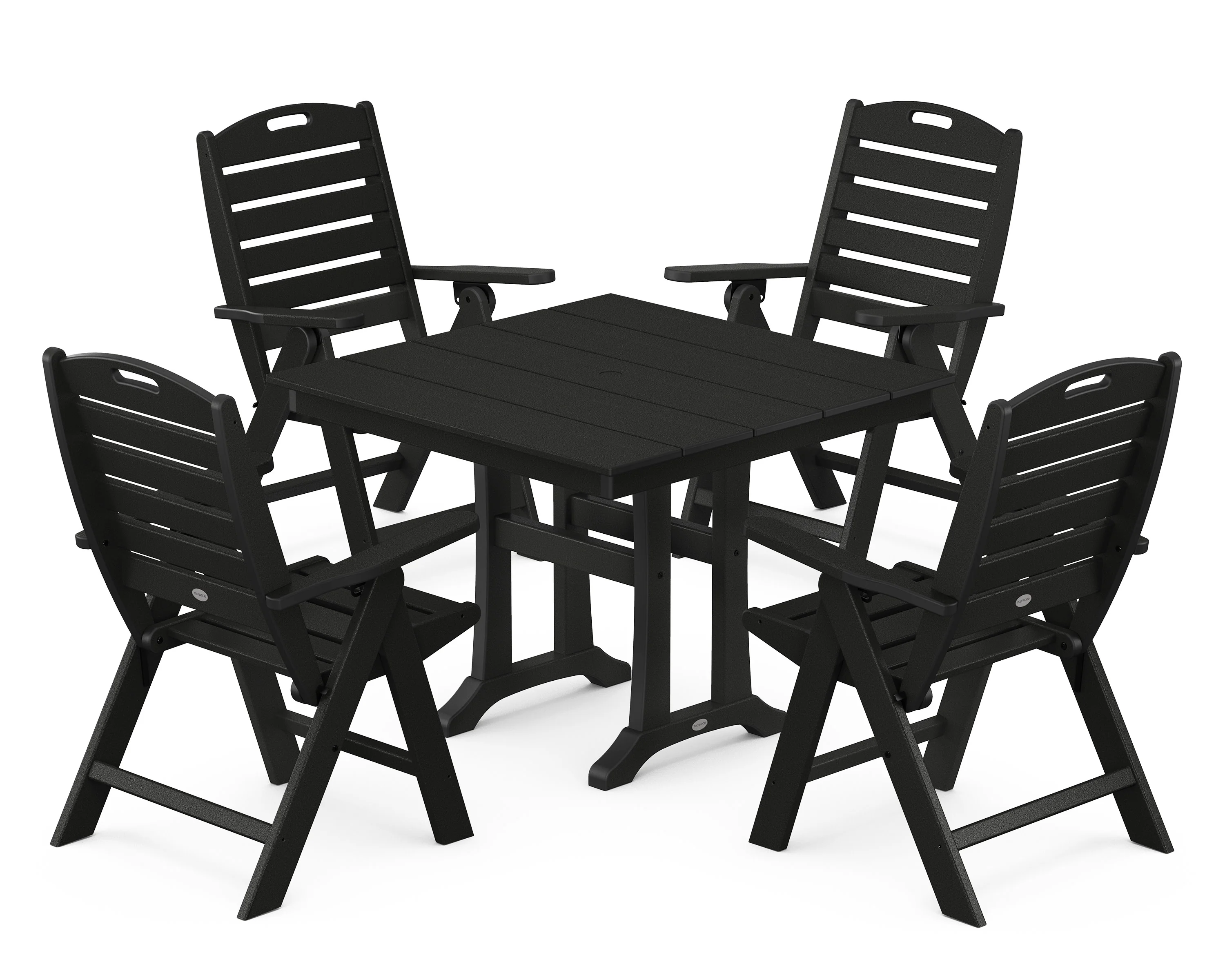 Nautical Folding Highback Chair 5-Piece Farmhouse Trestle Dining Set - Image 9