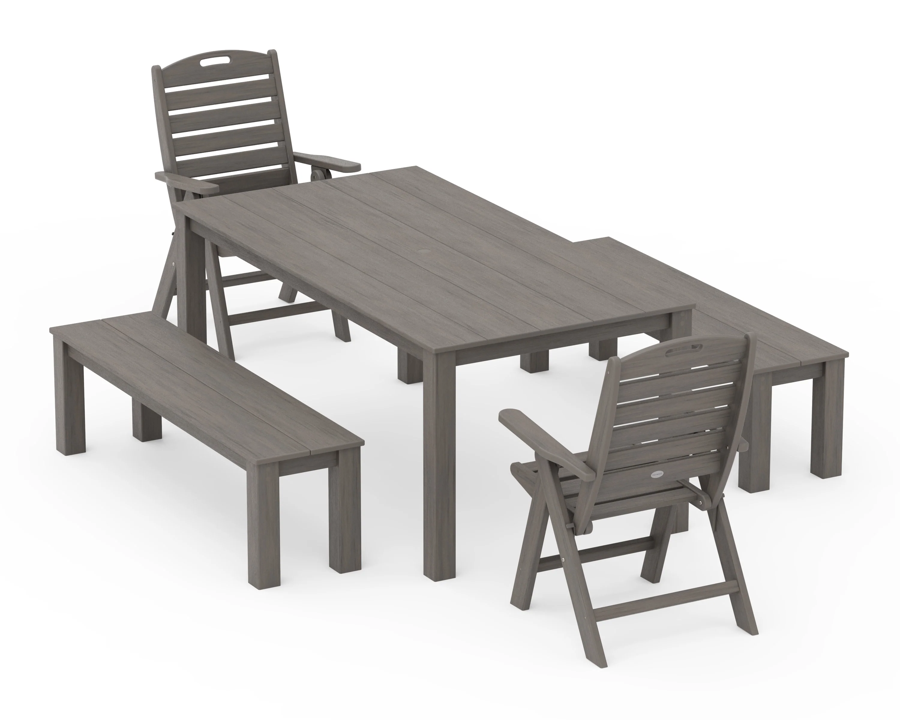 Nautical Folding Highback Chair 5-Piece Parsons Dining Set with Benches - Image 10