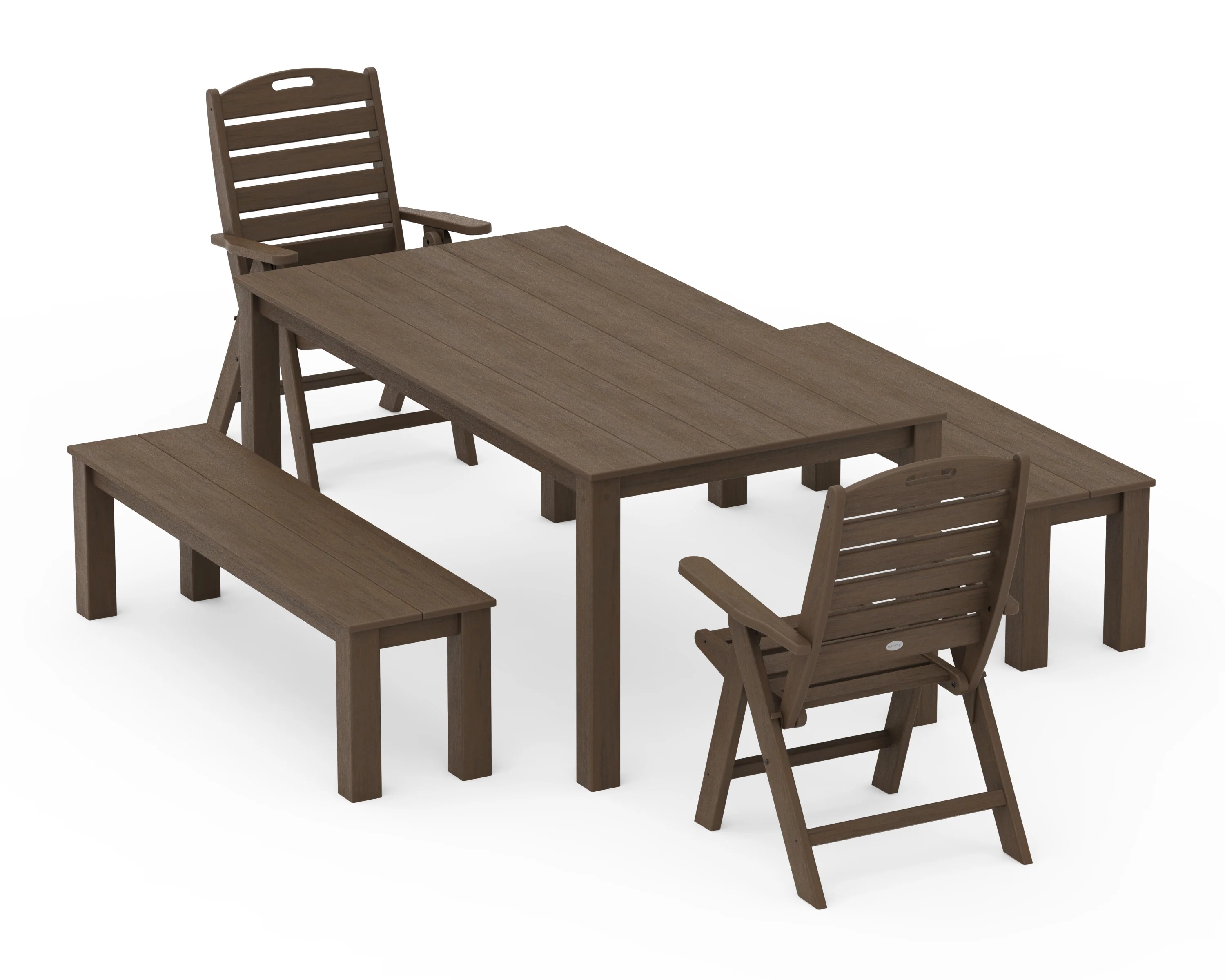 Nautical Folding Highback Chair 5-Piece Parsons Dining Set with Benches - Image 11