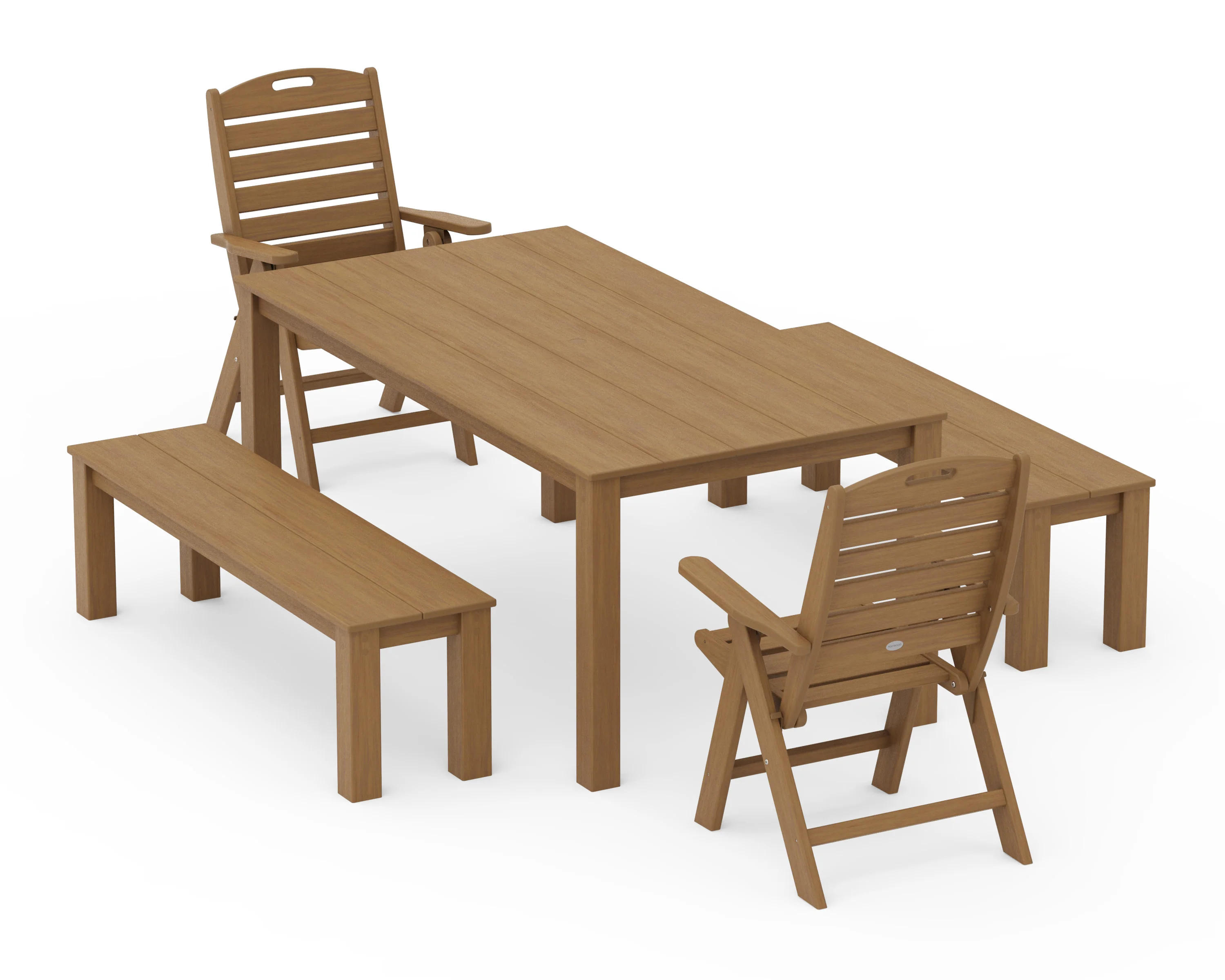 Nautical Folding Highback Chair 5-Piece Parsons Dining Set with Benches - Image 12