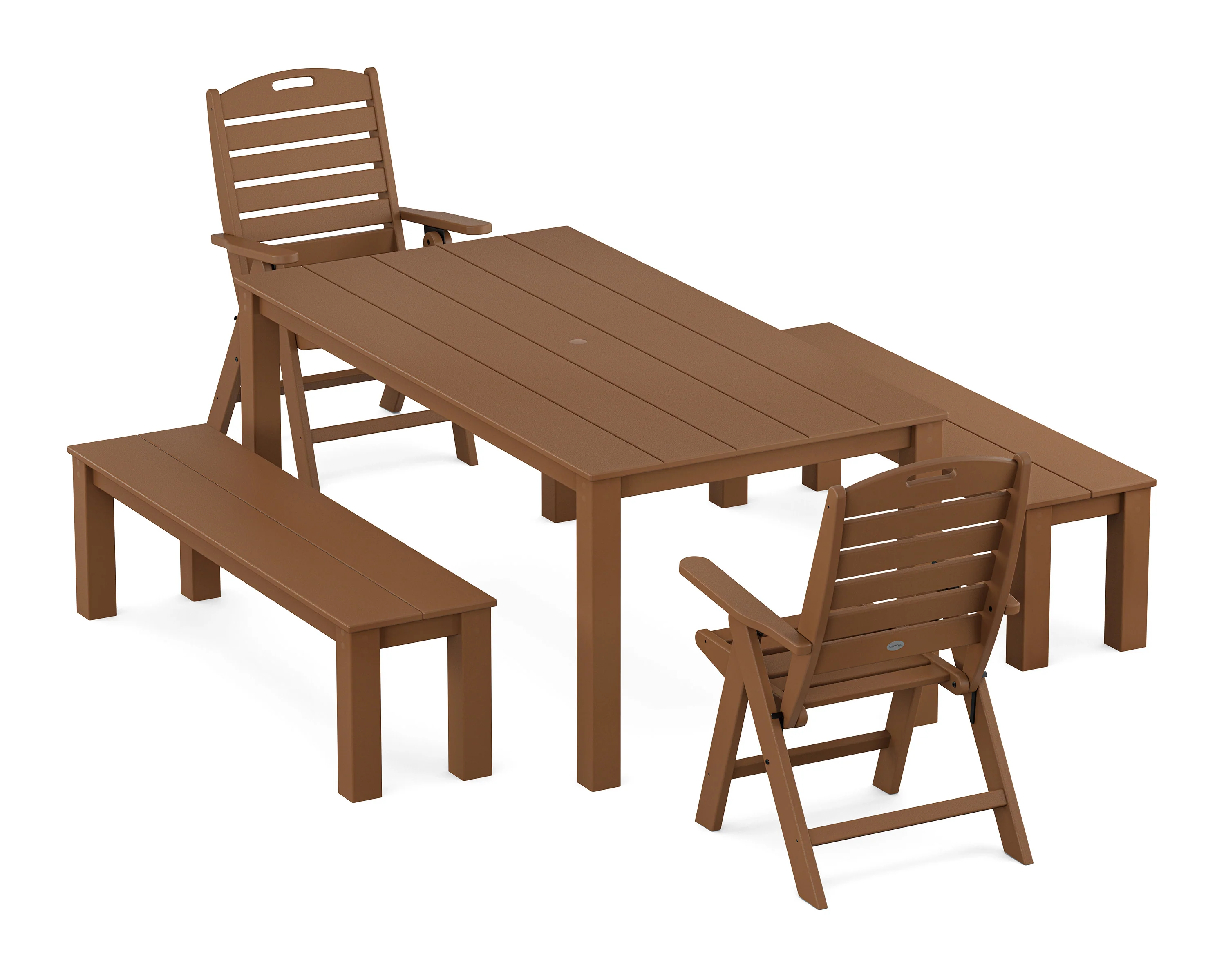 Nautical Folding Highback Chair 5-Piece Parsons Dining Set with Benches - Image 4