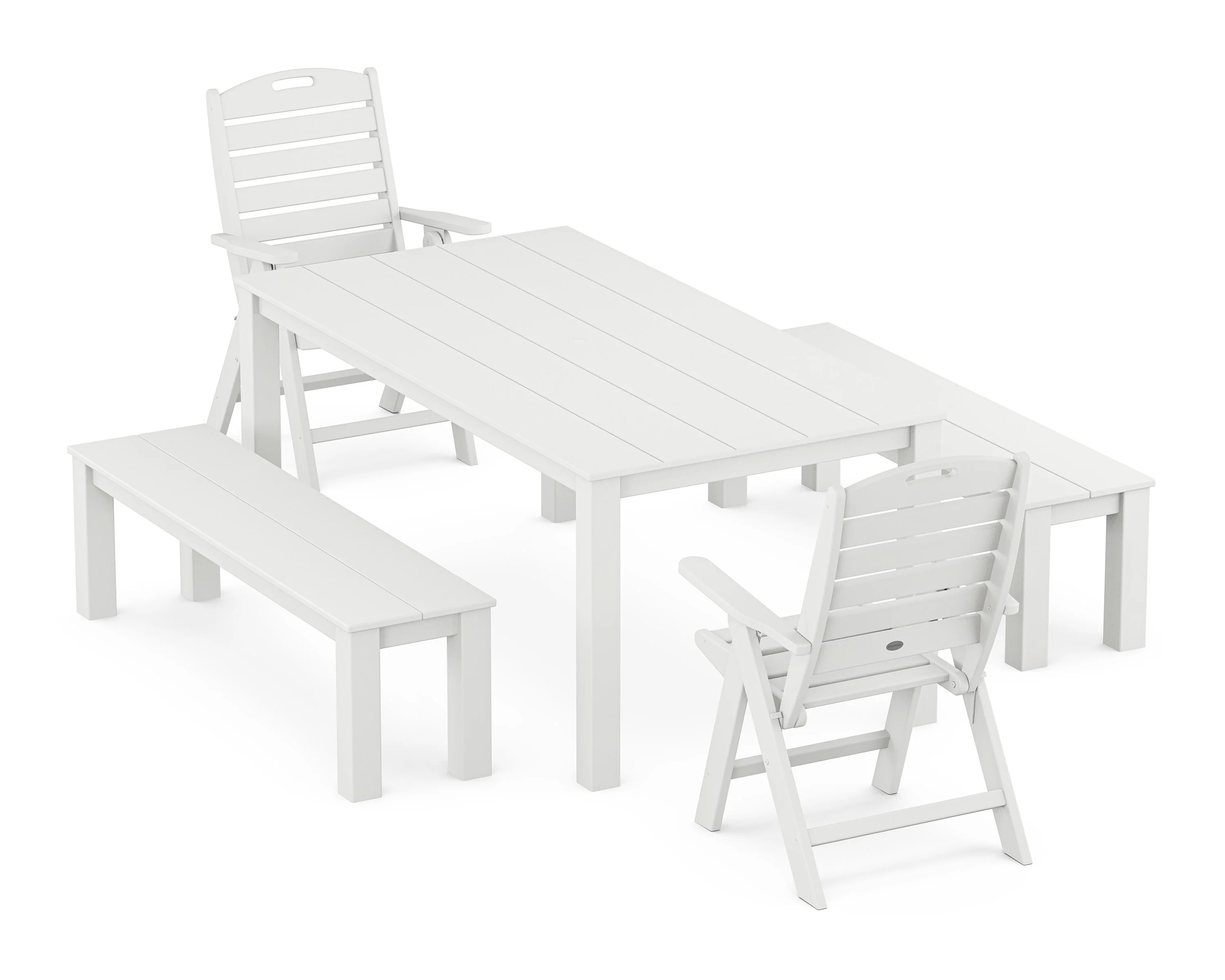 Nautical Folding Highback Chair 5-Piece Parsons Dining Set with Benches - Image 5