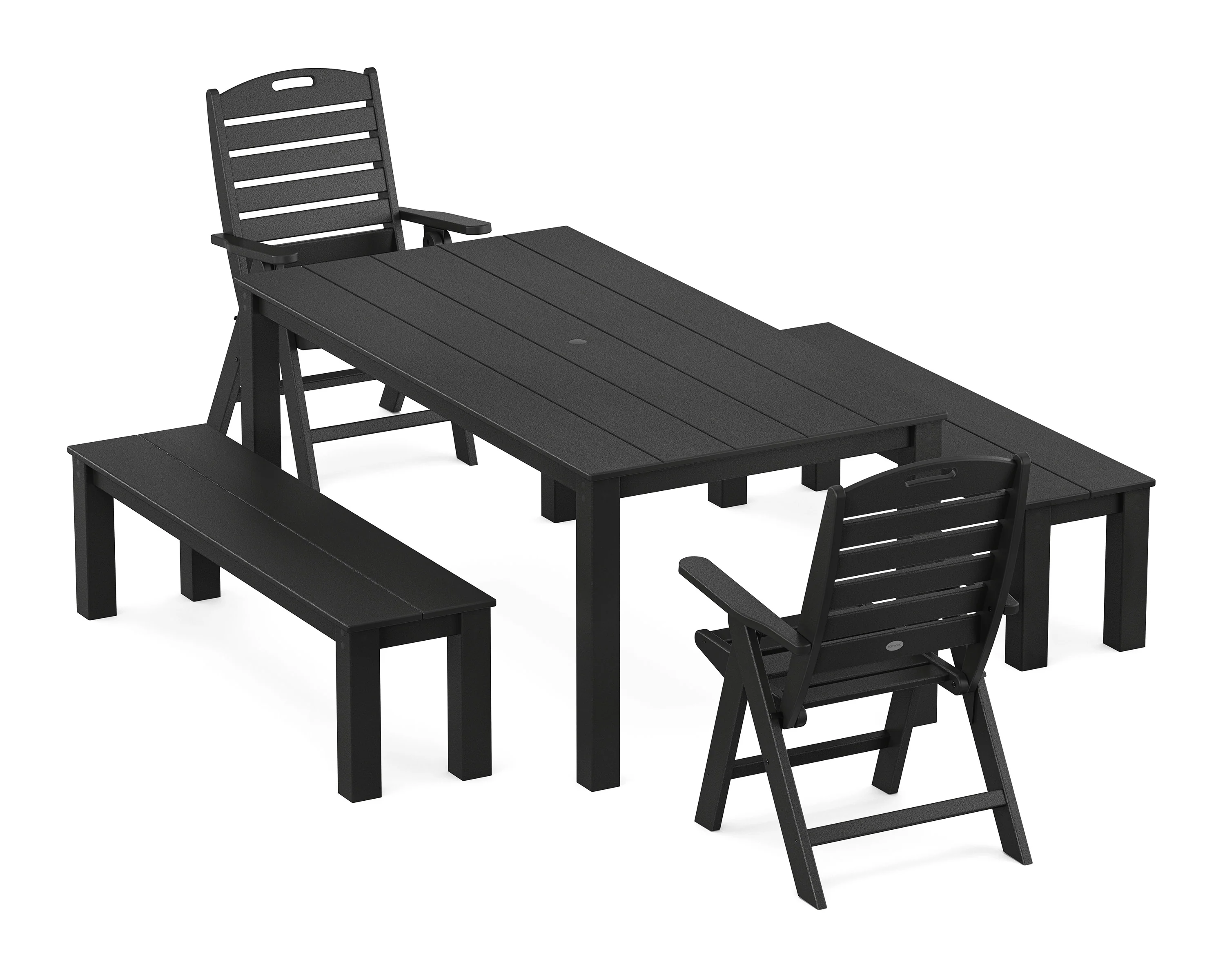Nautical Folding Highback Chair 5-Piece Parsons Dining Set with Benches - Image 6