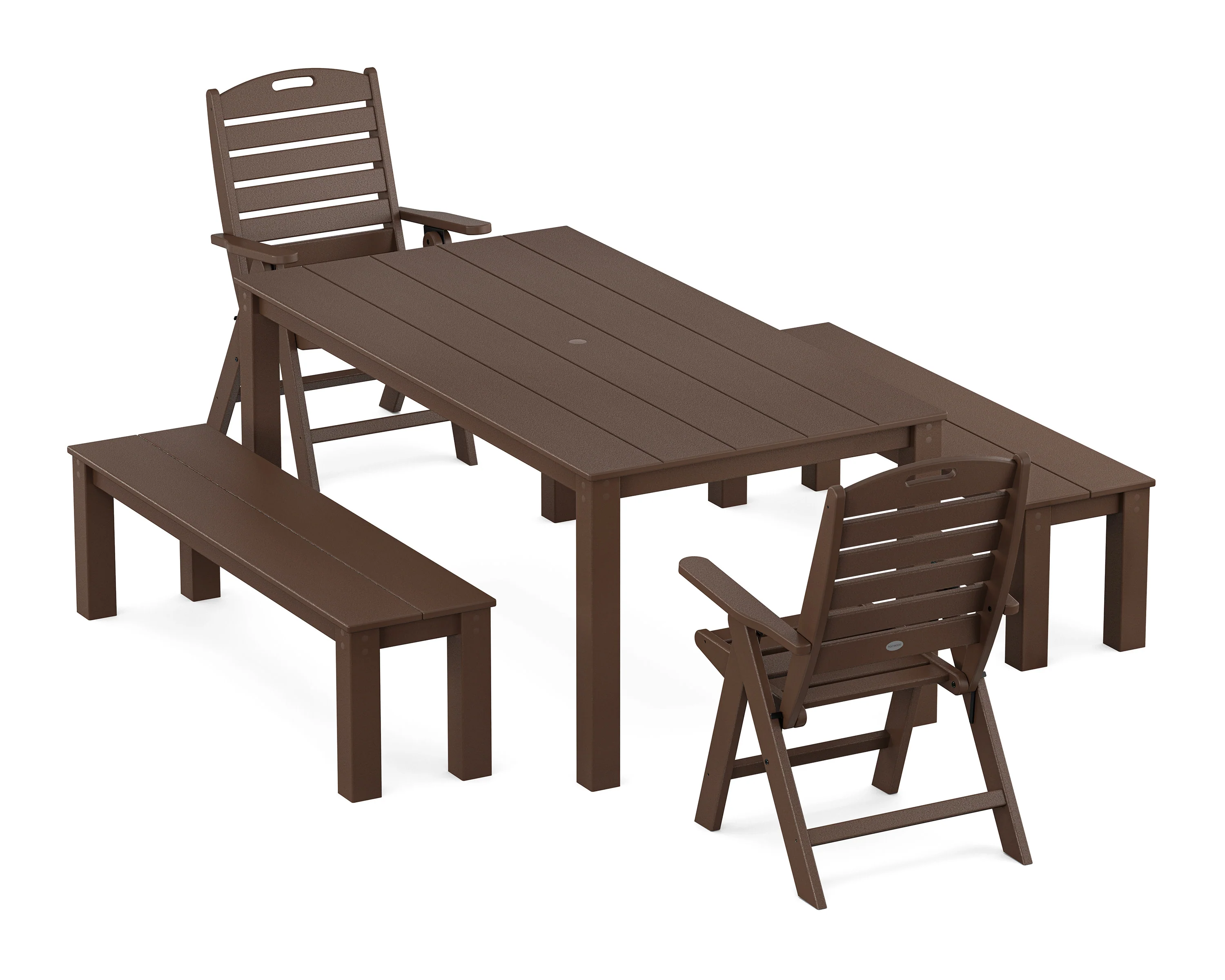 Nautical Folding Highback Chair 5-Piece Parsons Dining Set with Benches - Image 7