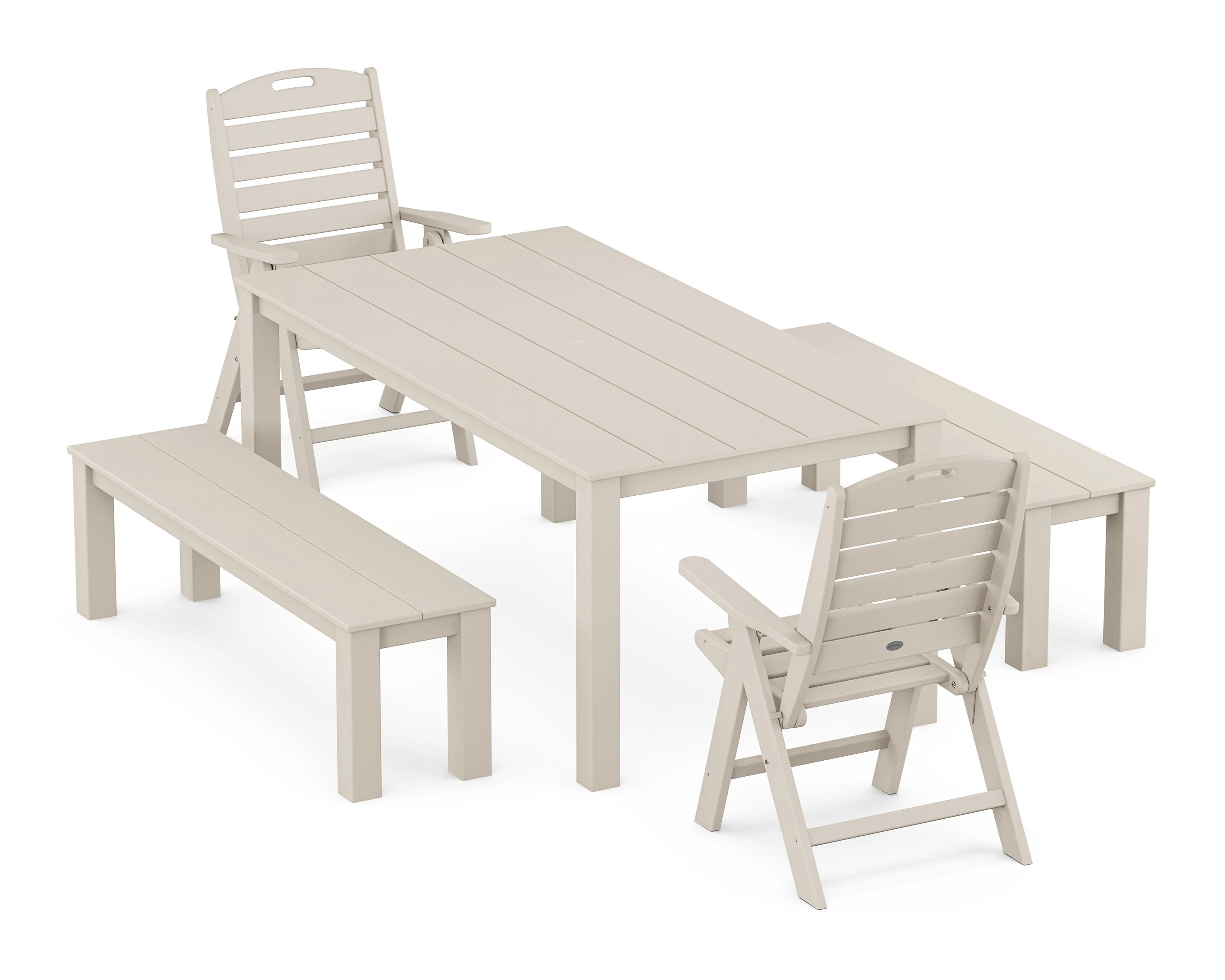 Nautical Folding Highback Chair 5-Piece Parsons Dining Set with Benches - Image 8
