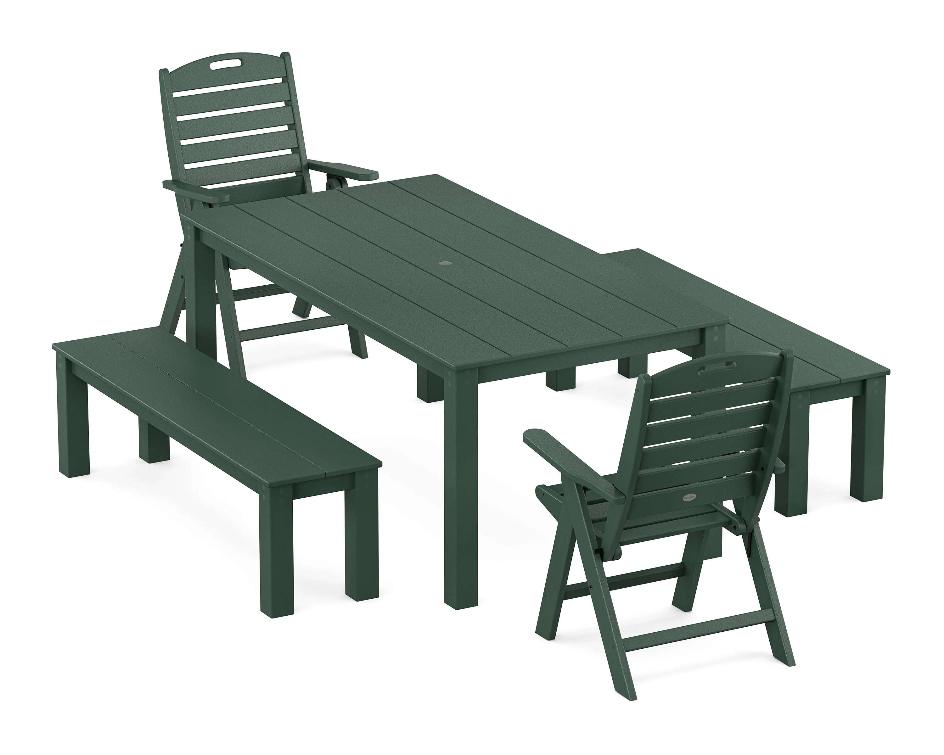 Nautical Folding Highback Chair 5-Piece Parsons Dining Set with Benches - Image 9