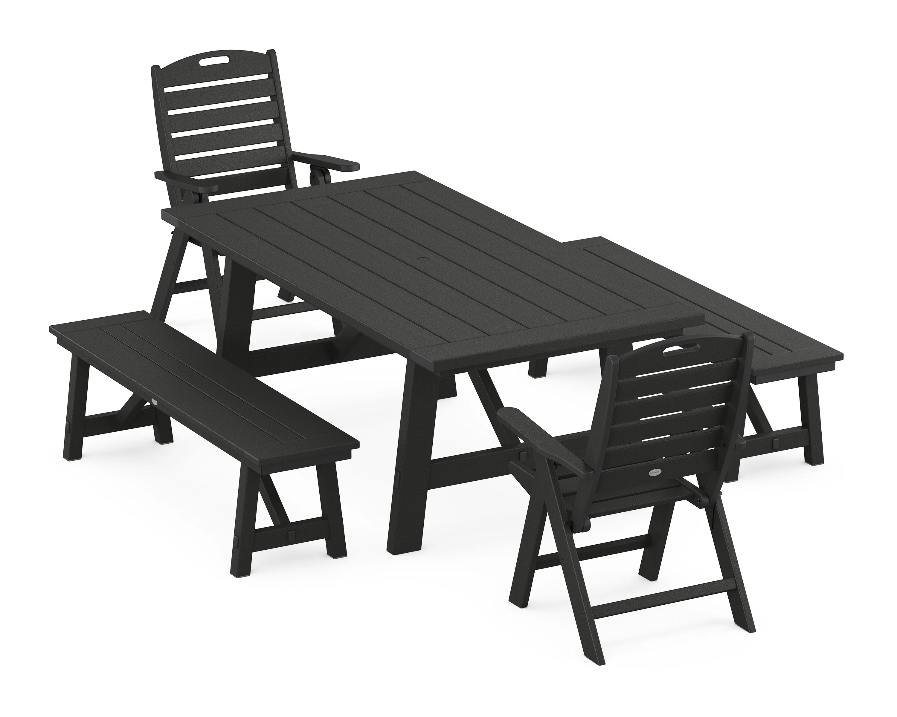 Nautical Folding Highback Chair 5-Piece Rustic Farmhouse Dining Set With Benches - Image 8