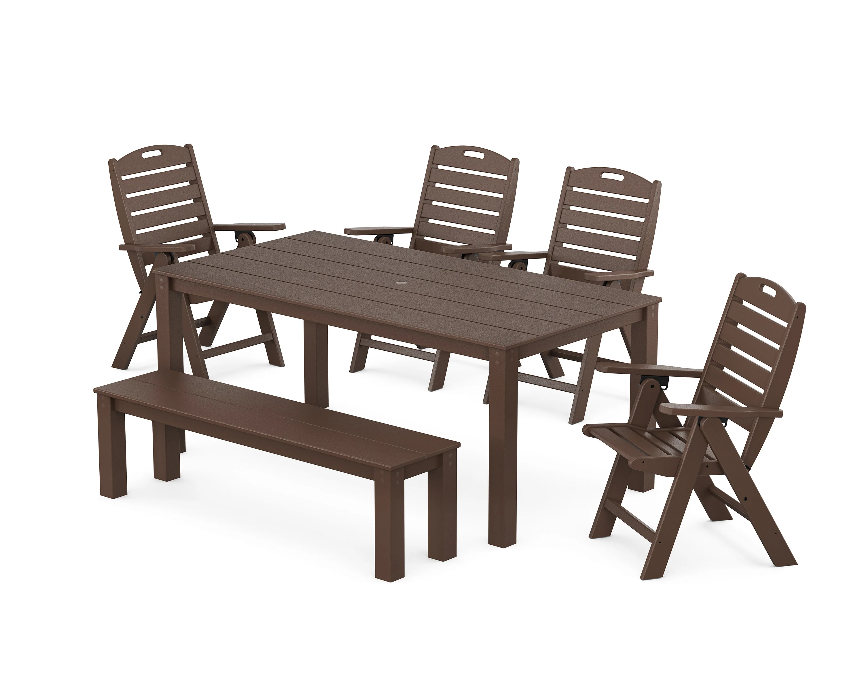 Nautical Folding Highback Chair 6-Piece Parsons Dining Set with Bench - Image 7