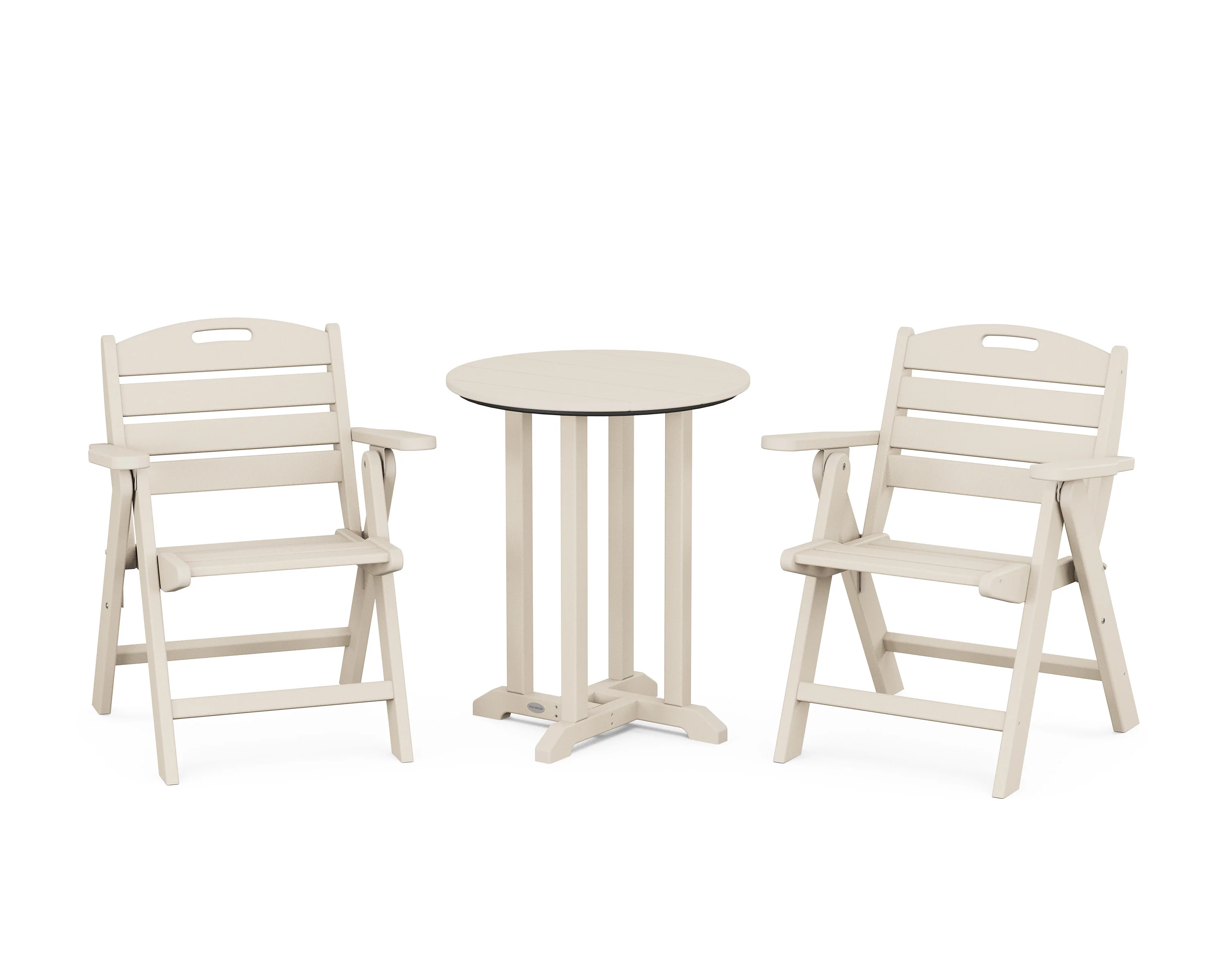 Nautical Folding Lowback Chair 3-Piece Round Bistro Dining Set - Image 6