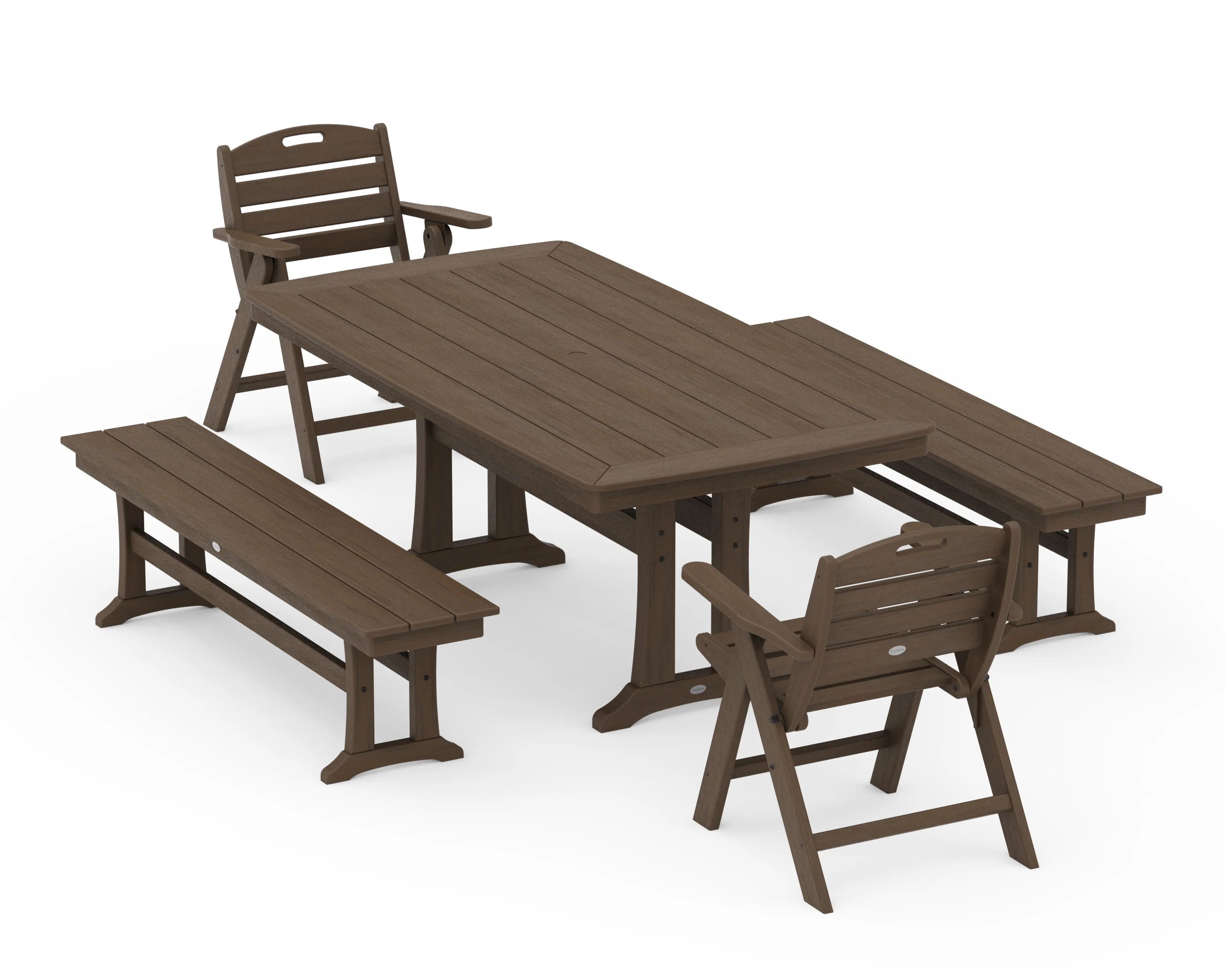 Nautical Folding Lowback Chair 5-Piece Dining Set with Trestle Legs and Benches - Image 11