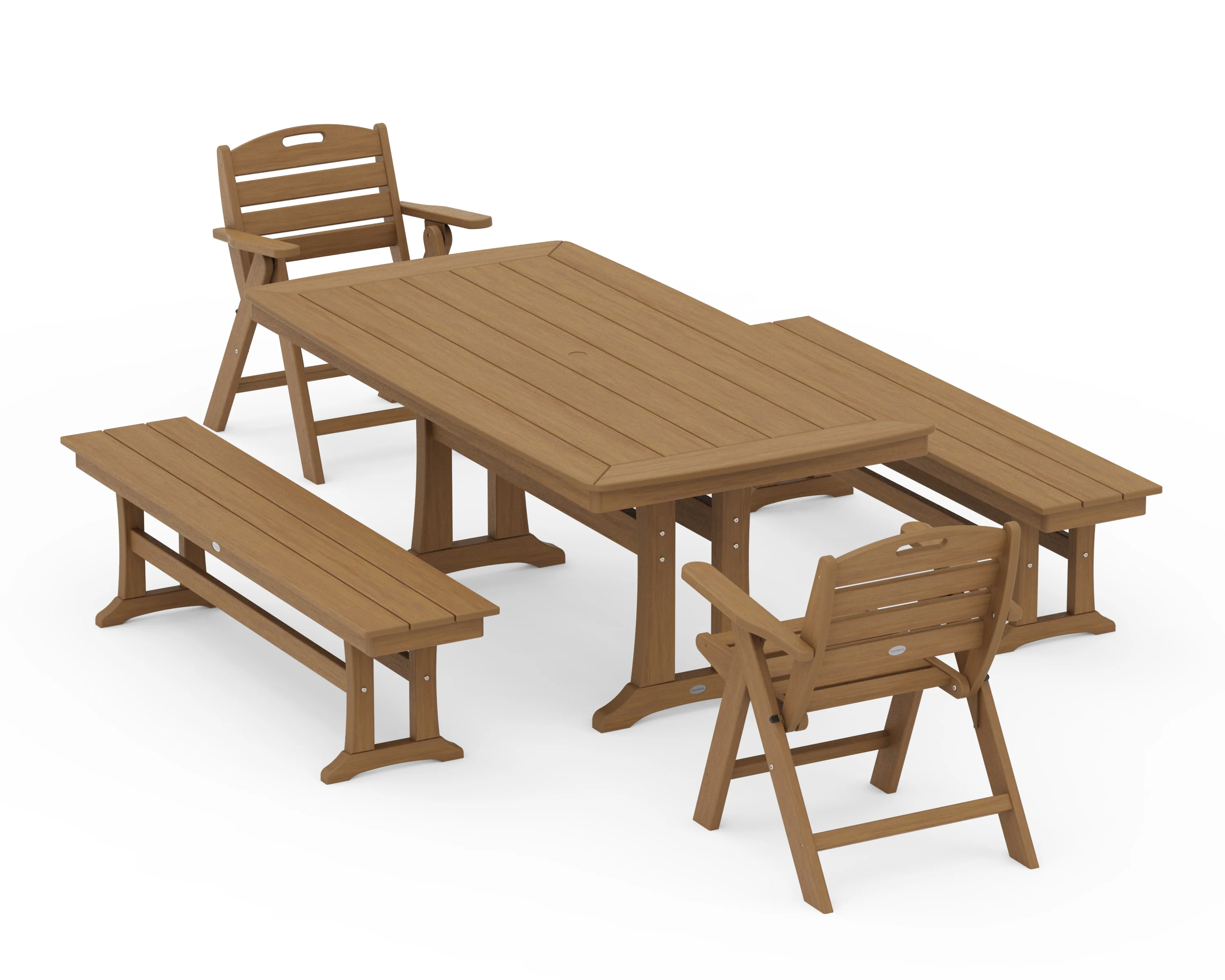 Nautical Folding Lowback Chair 5-Piece Dining Set with Trestle Legs and Benches - Image 12